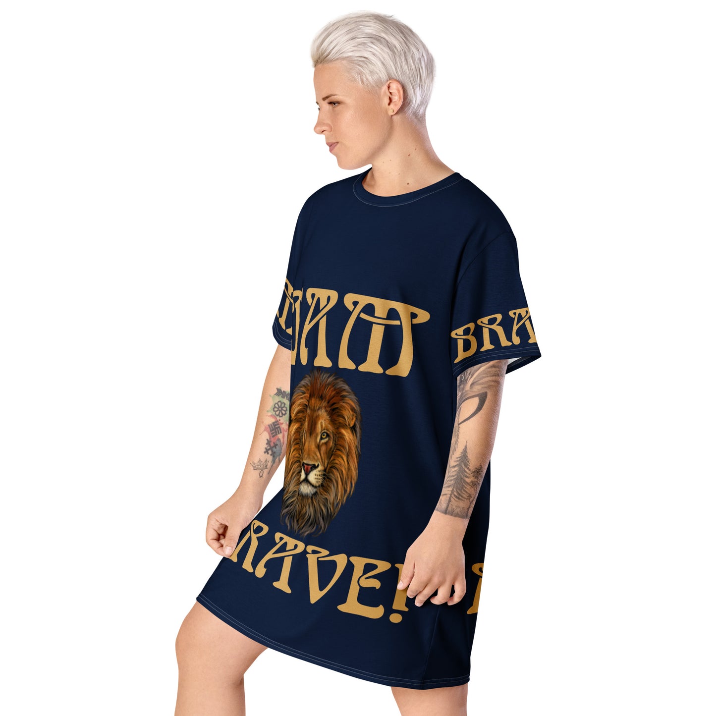 “I’AM BRAVE!” Navy T-Shirt Dress W/Fawn Font