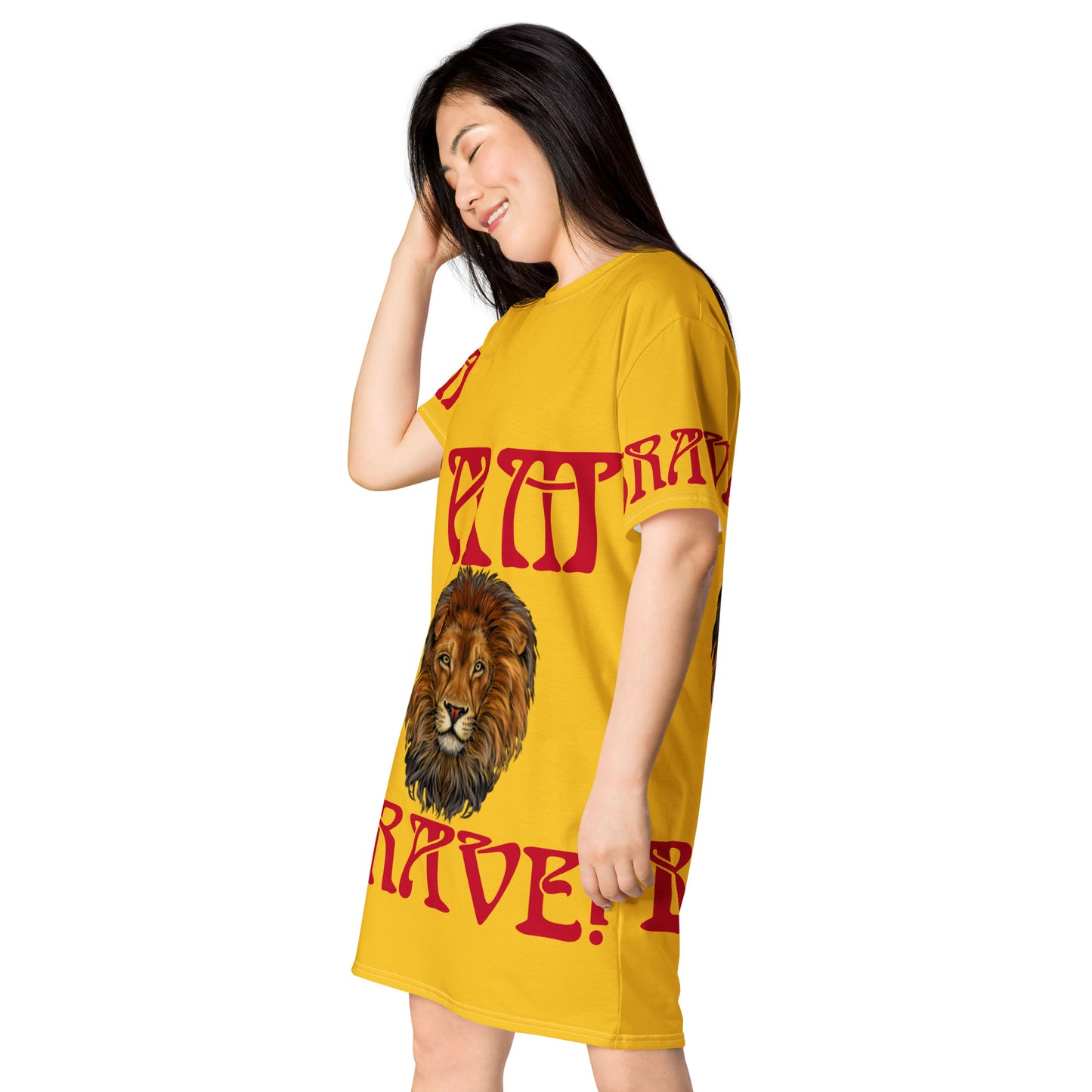“I’AM BRAVE!” Yellow T-Shirt Dress W/Red Font