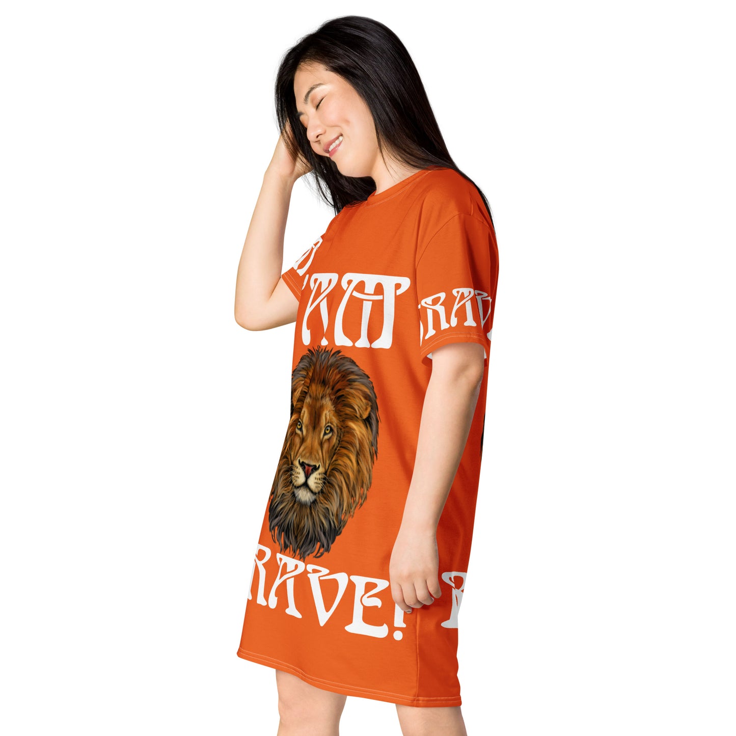 “I’AM BRAVE!” Orange T-Shirt Dress W/White Font