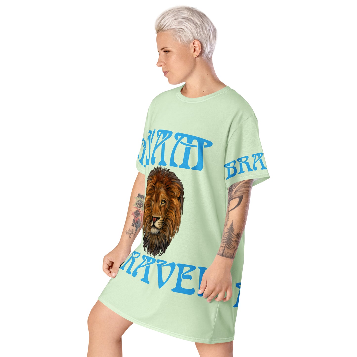 “I’AM BRAVE!”Mint T-Shirt Dress W/SkyBlue Font