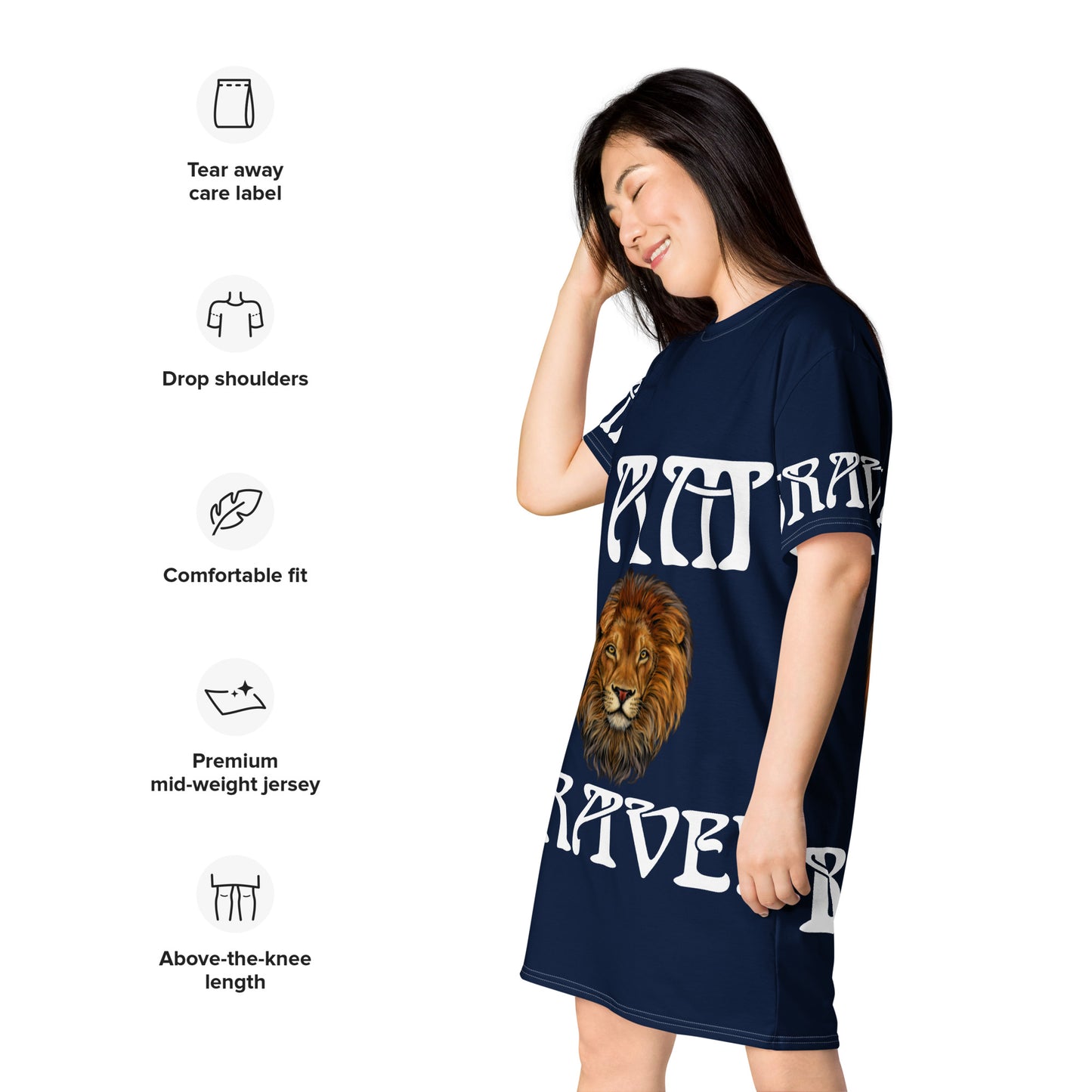 “I’AM BRAVE!” Navy T-Shirt Dress W/White Font
