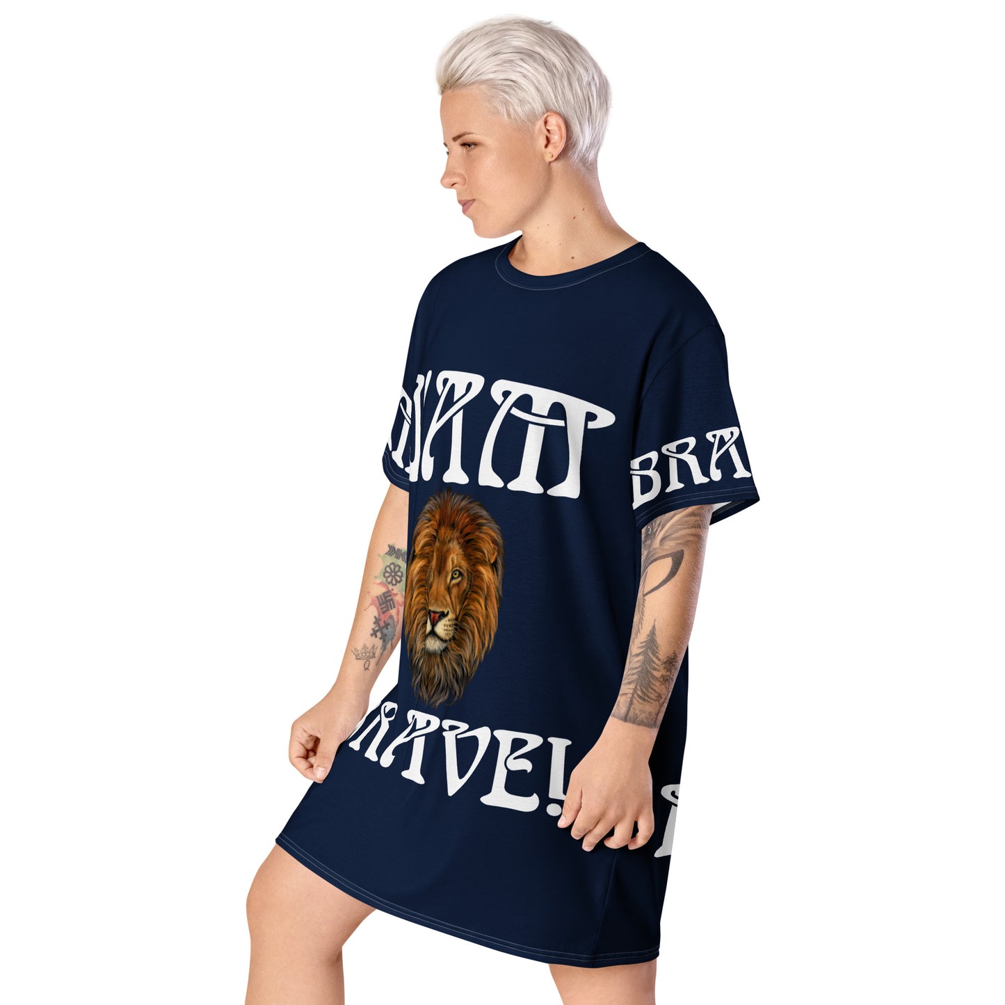 “I’AM BRAVE!” Navy T-Shirt Dress W/White Font