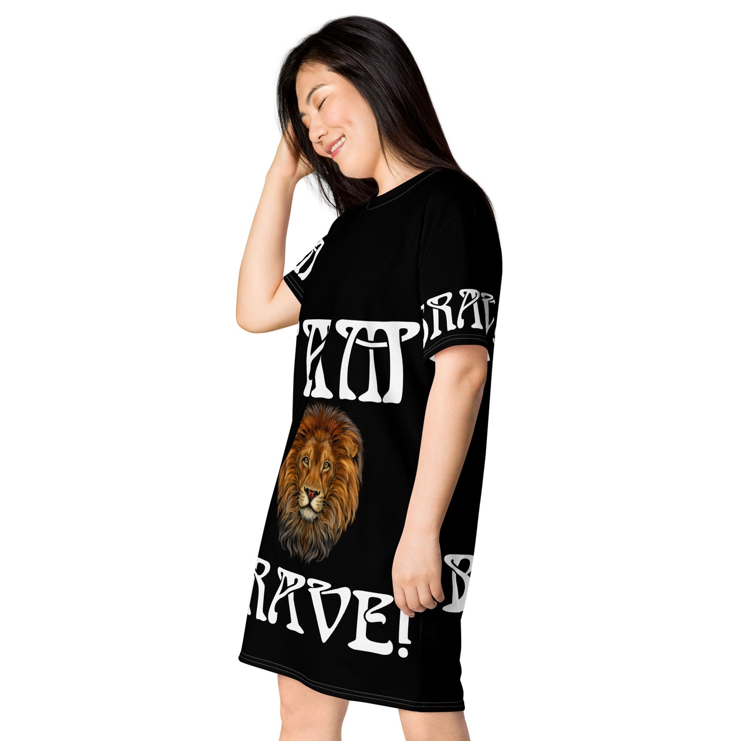 “I’AM BRAVE!” Black T-Shirt Dress W/White Font