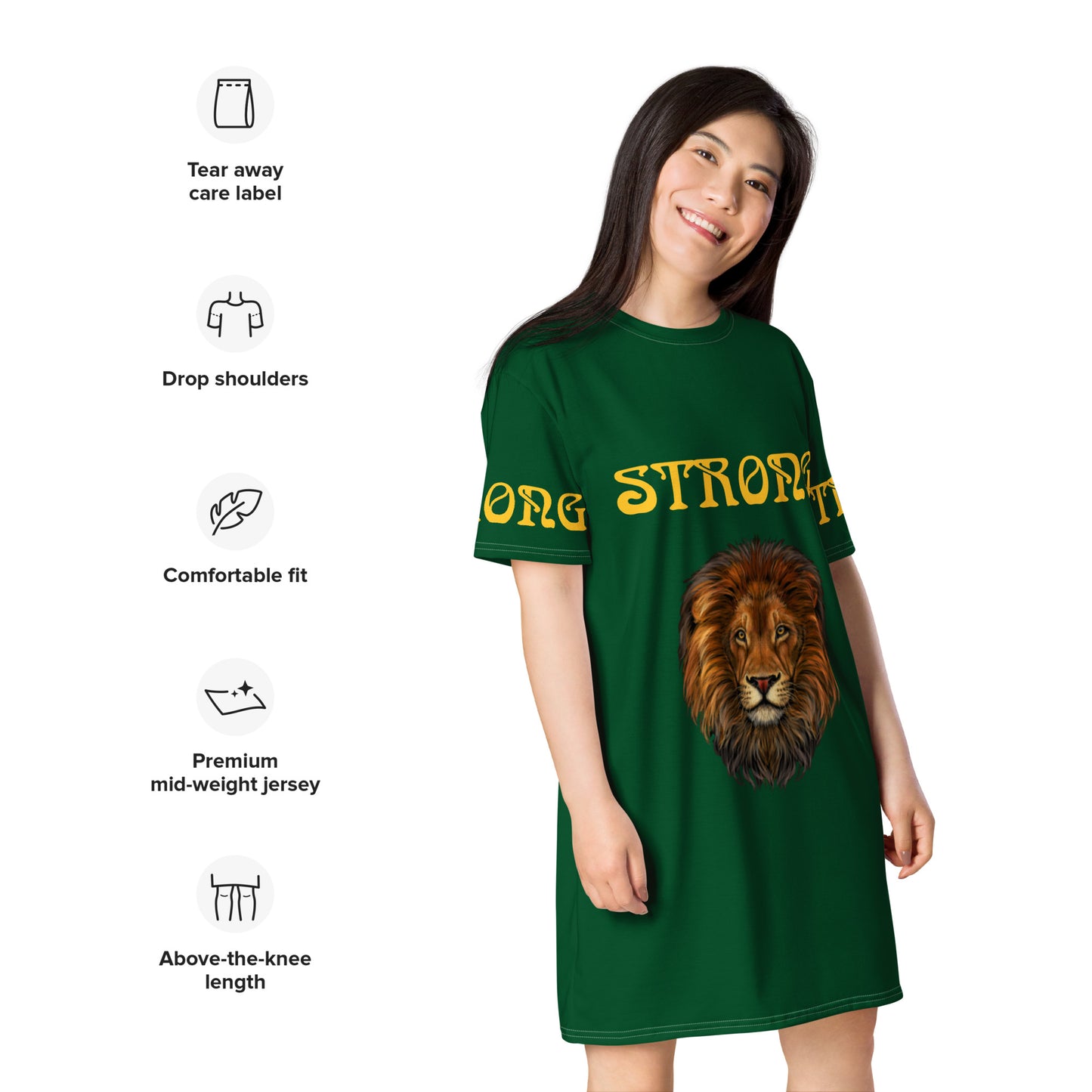 “STRONG”Green T-Shirt Dress W/Yellow Font