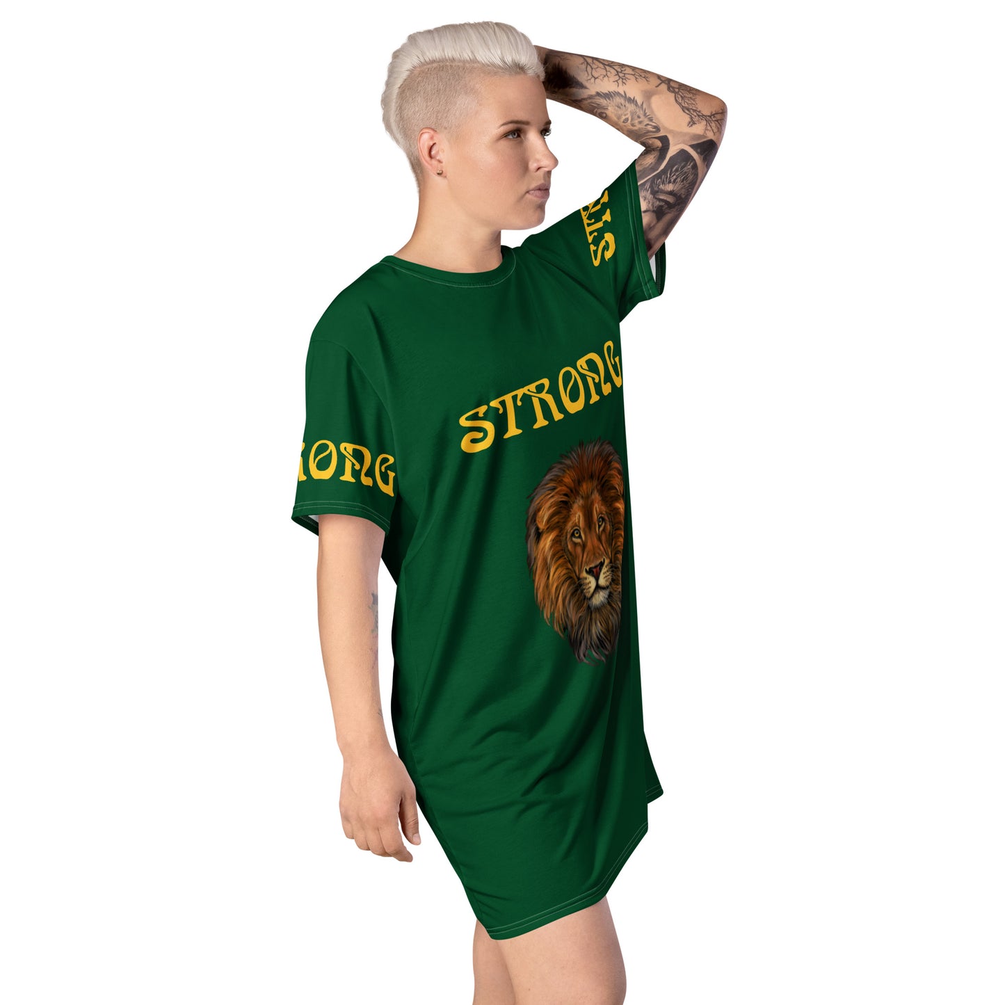 “STRONG”Green T-Shirt Dress W/Yellow Font