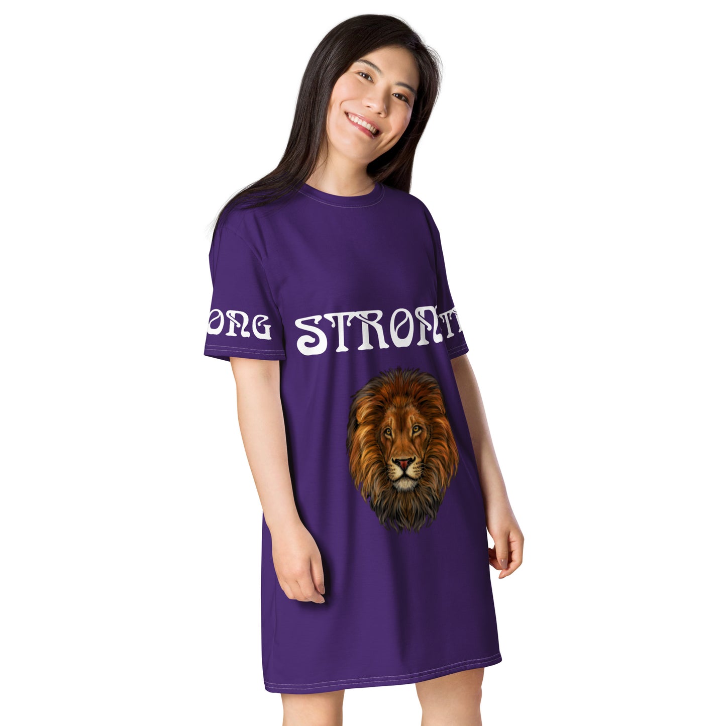 “STRONG”Purple T-Shirt Dress W/White Font