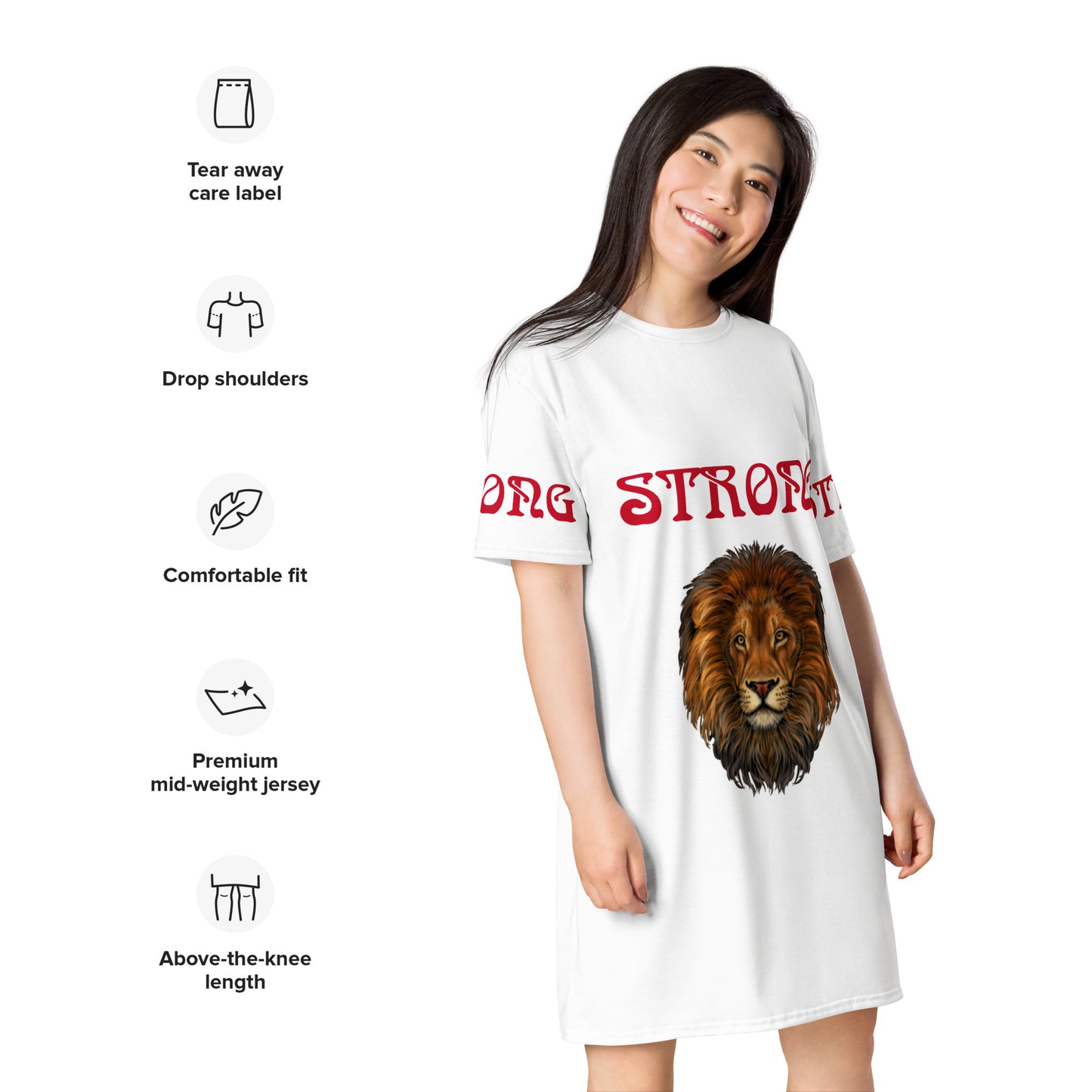“STRONG”White T-Shirt Dress W/Red Font