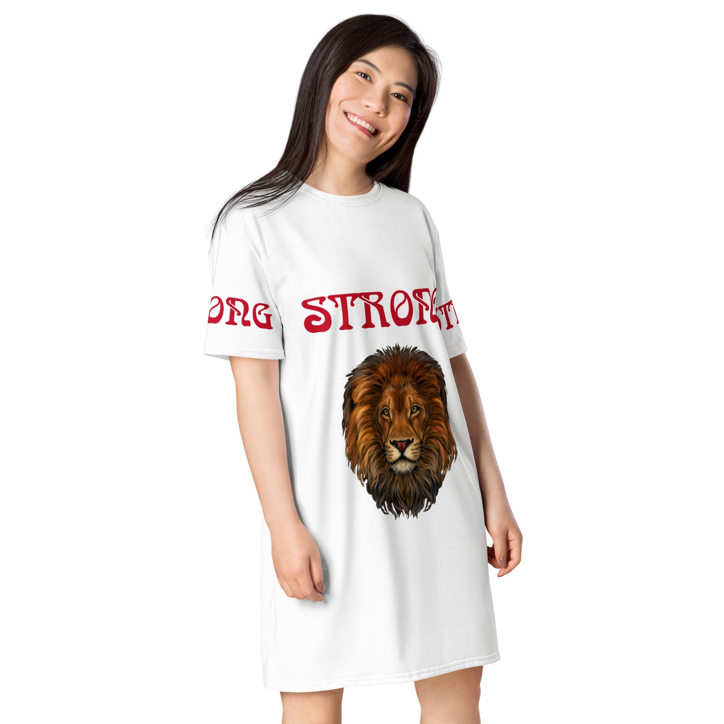 “STRONG”White T-Shirt Dress W/Red Font