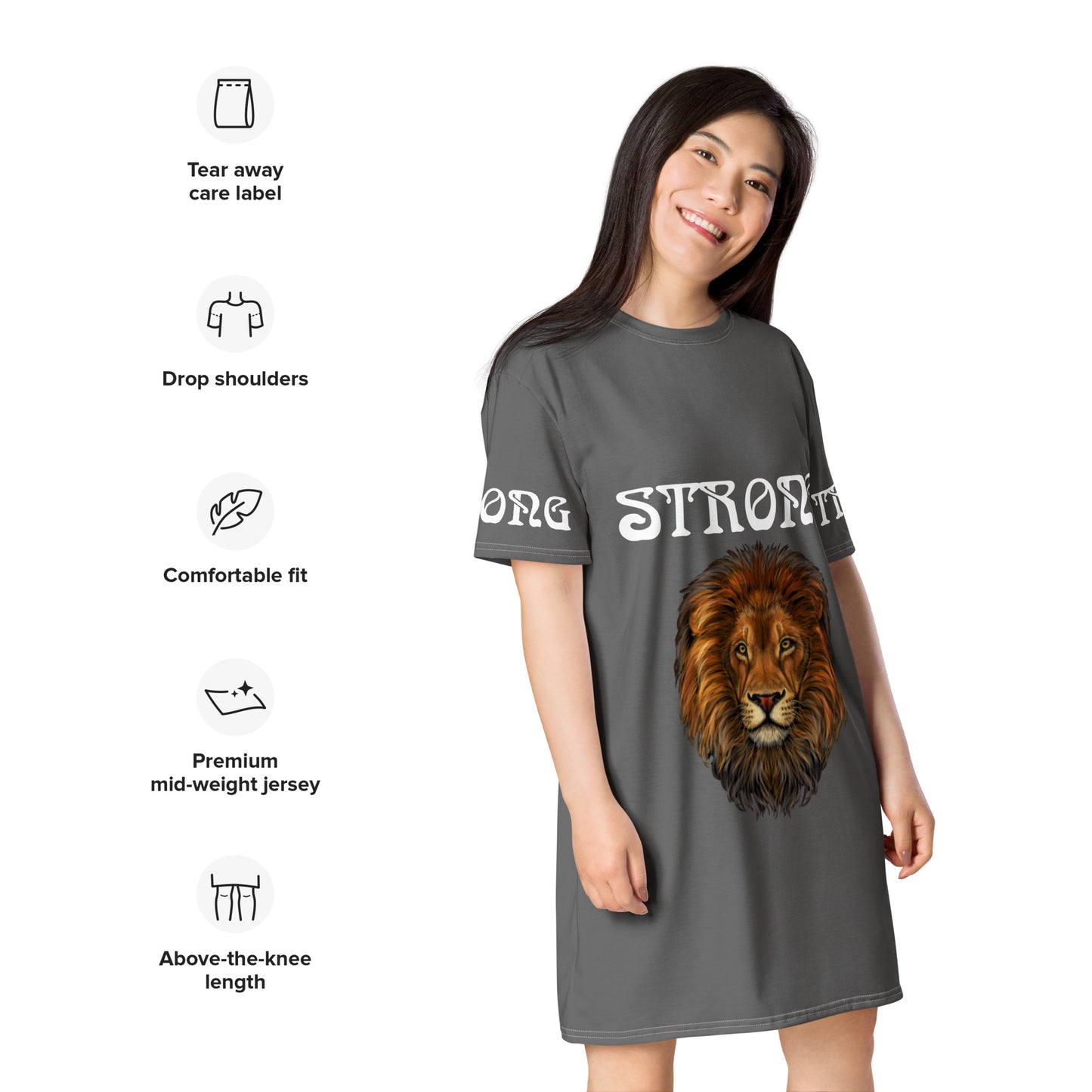 "STRONG"Grey T-Shirt Dress W/White Font