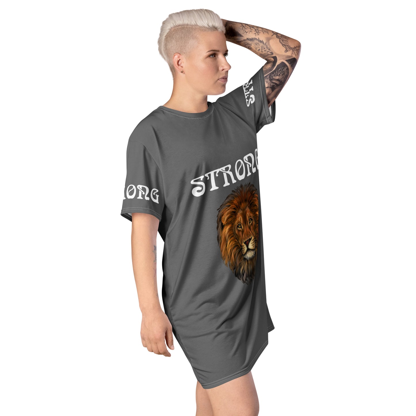 "STRONG"Grey T-Shirt Dress W/White Font