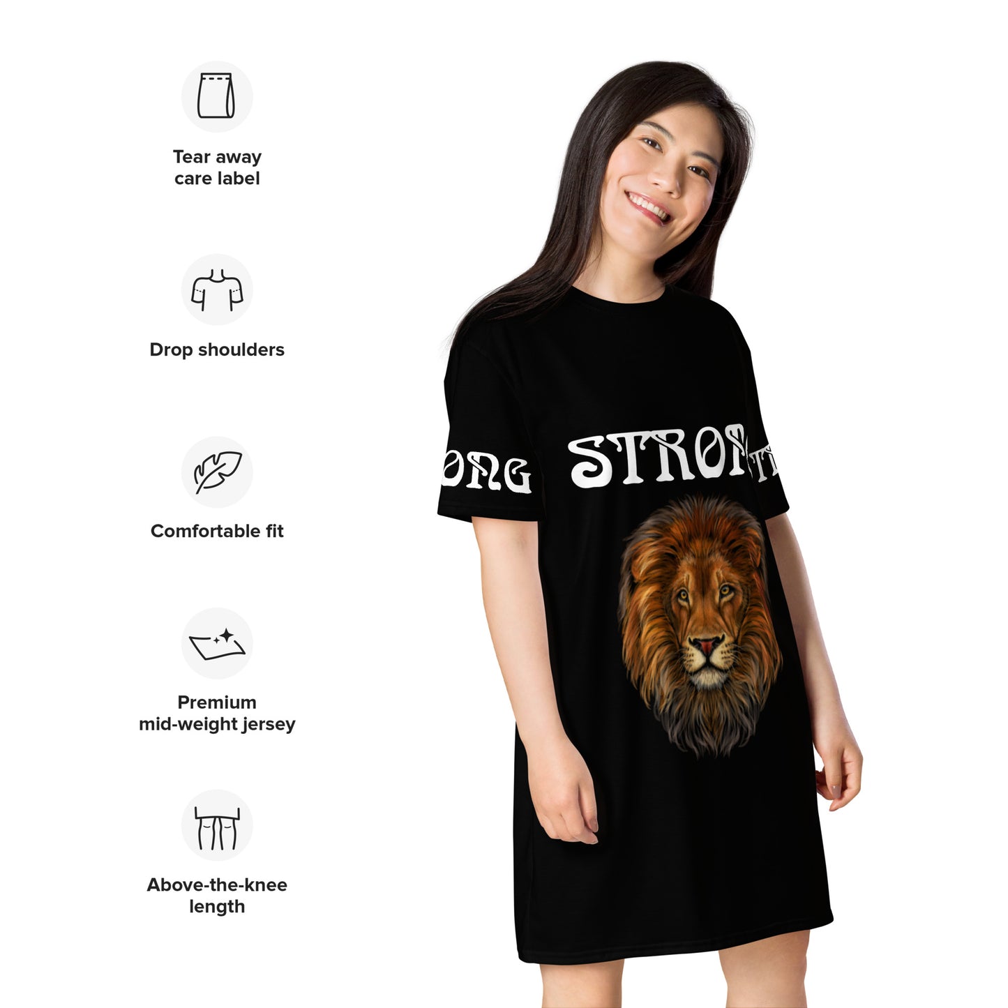 “STRONG”Black T-Shirt Dress W/White Font