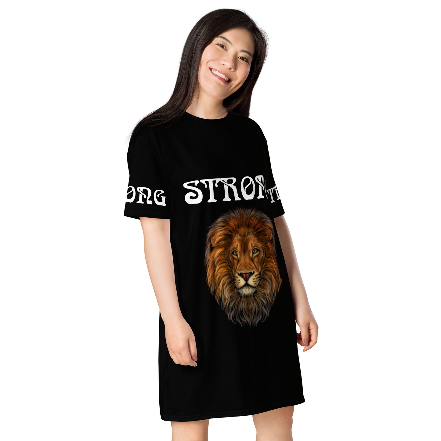 “STRONG”Black T-Shirt Dress W/White Font