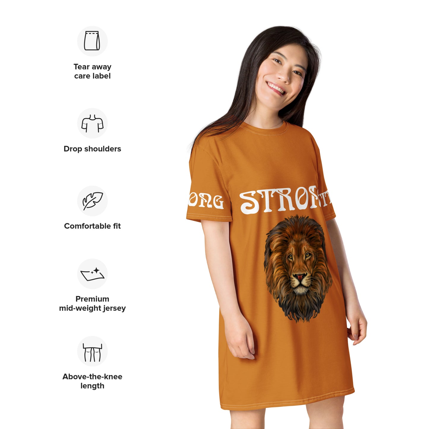 “STRONG”Bronze T-Shirt Dress W/White Font