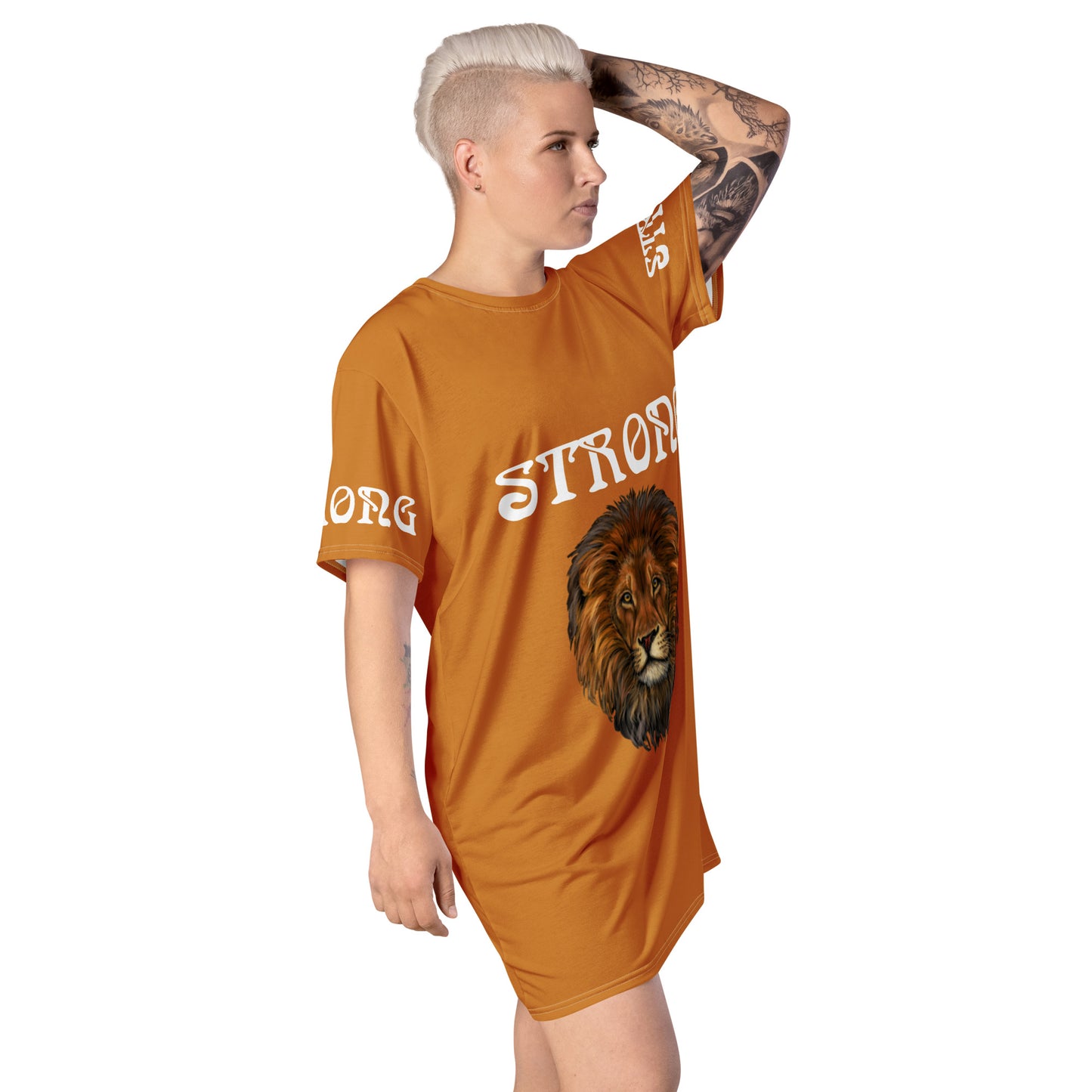 “STRONG”Bronze T-Shirt Dress W/White Font
