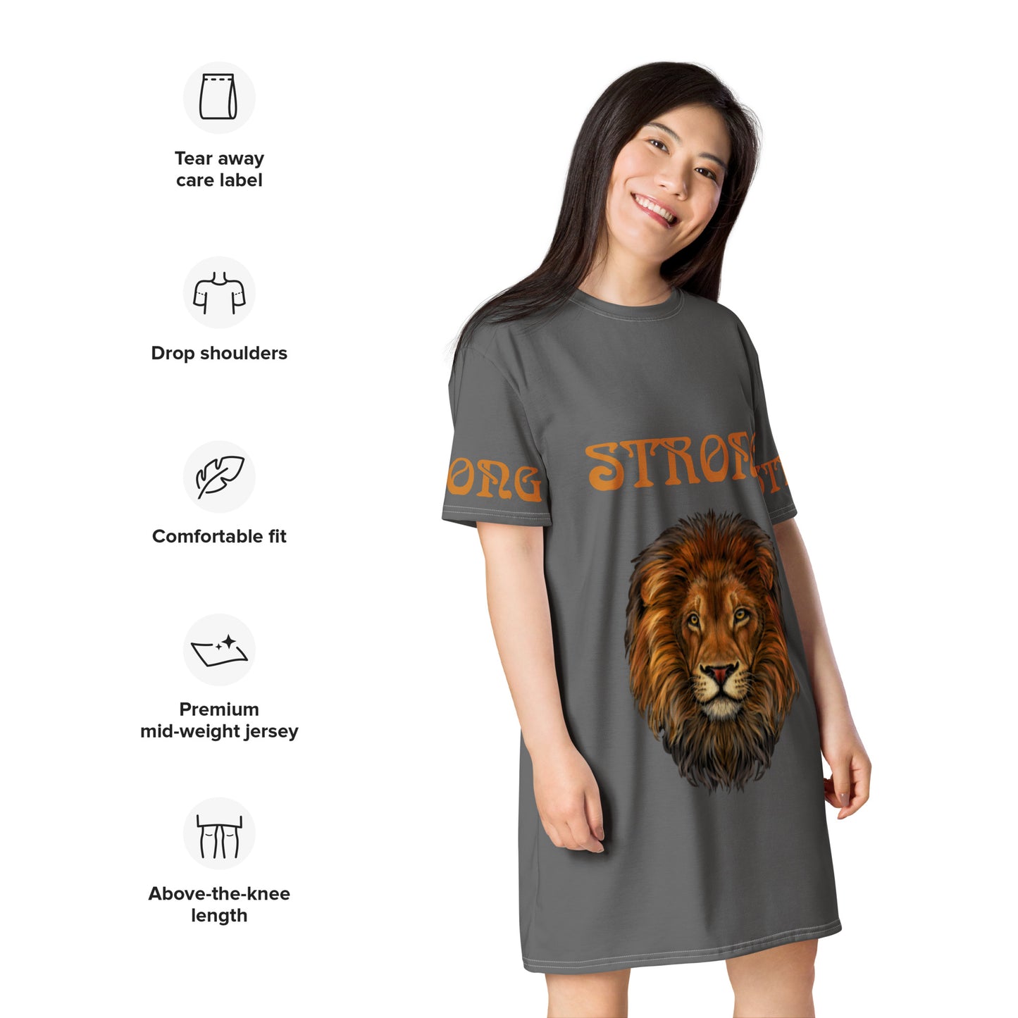 “STRONG”Grey T-Shirt Dress W/Bronze Font