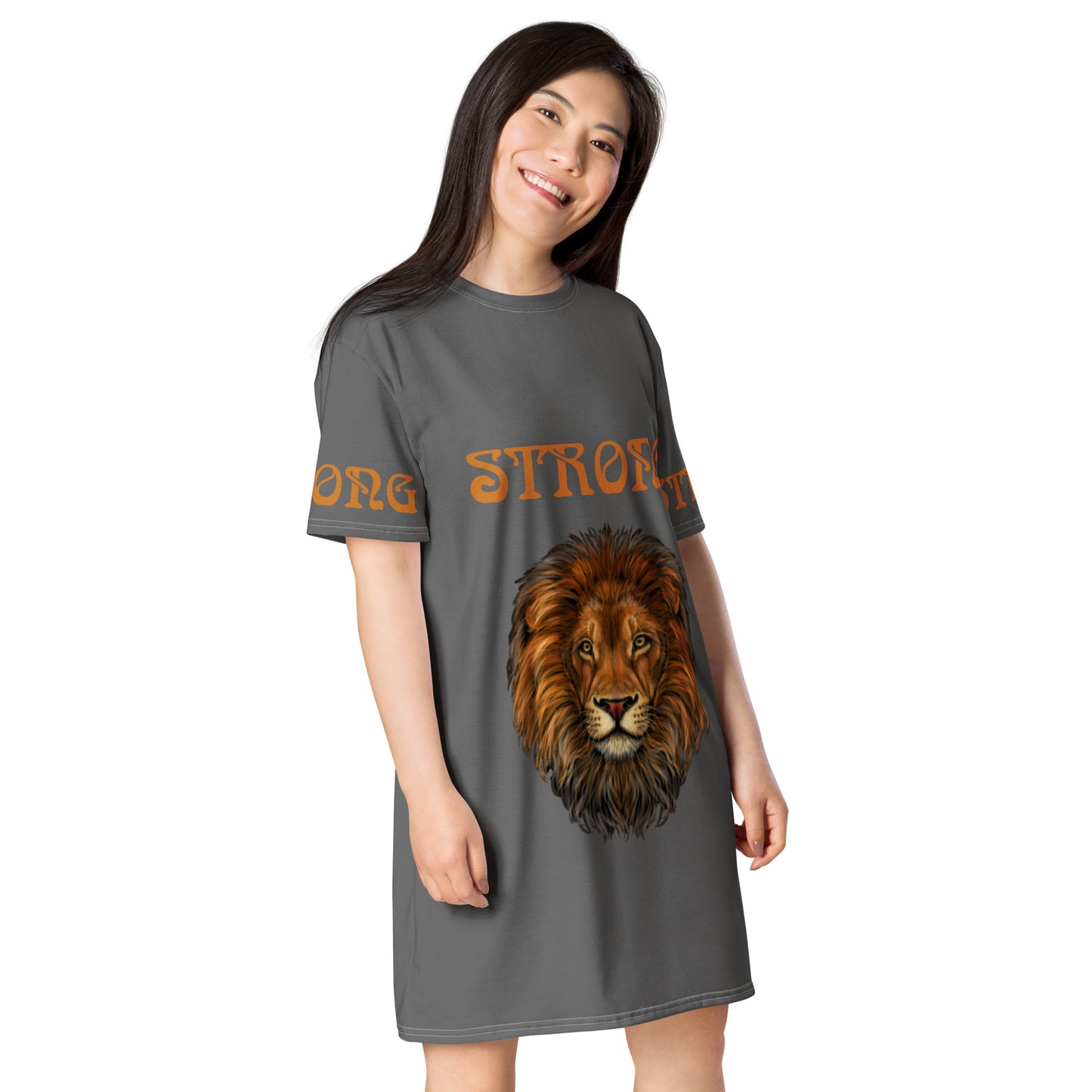 “STRONG”Grey T-Shirt Dress W/Bronze Font