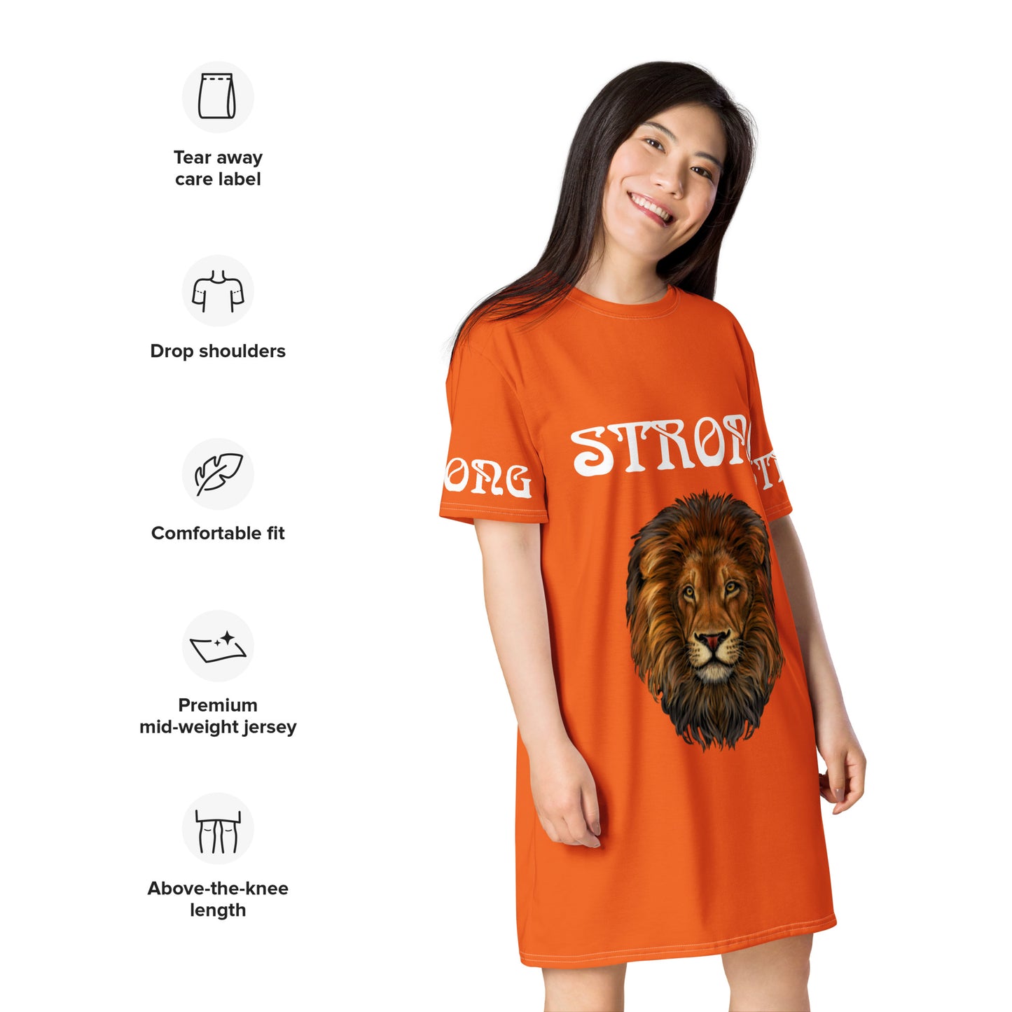 “STRONG”Orange T-Shirt Dress W/White Font