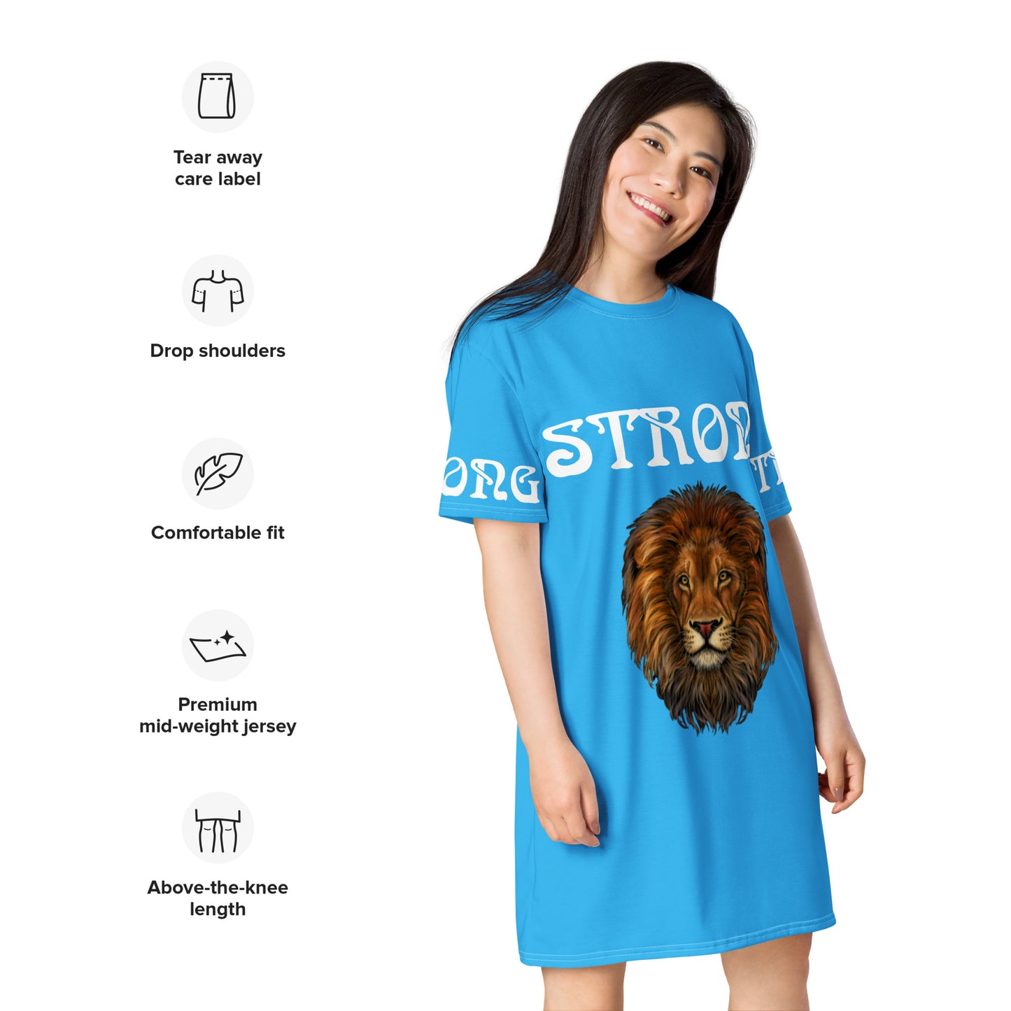 “STRONG”SkyBlue T-Shirt Dress W/White Font