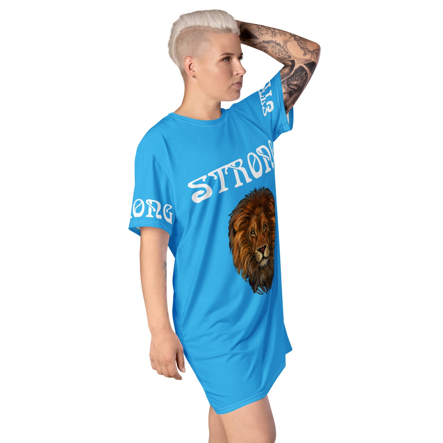 “STRONG”SkyBlue T-Shirt Dress W/White Font