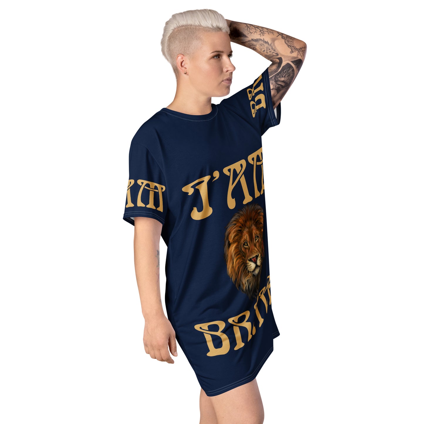 “I’AM BRAVE!” Navy T-Shirt Dress W/Fawn Font