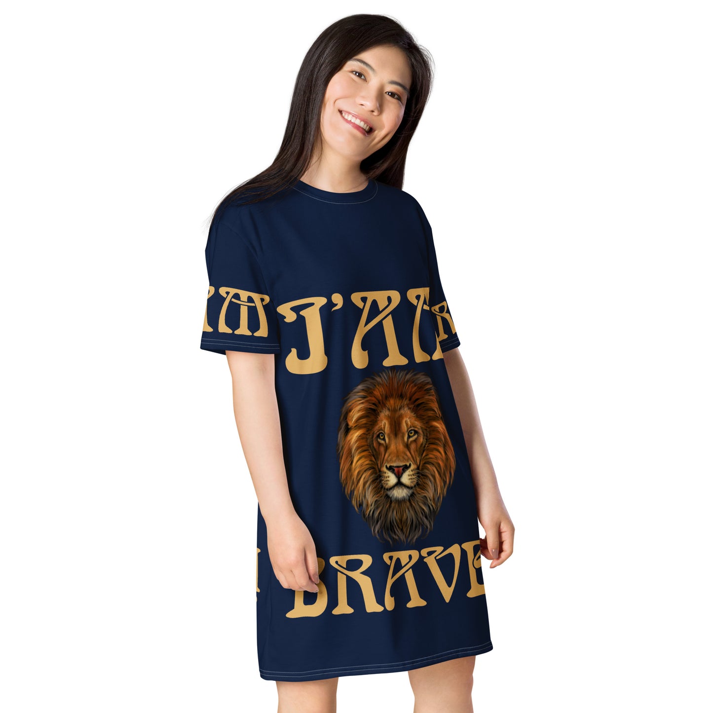 “I’AM BRAVE!” Navy T-Shirt Dress W/Fawn Font