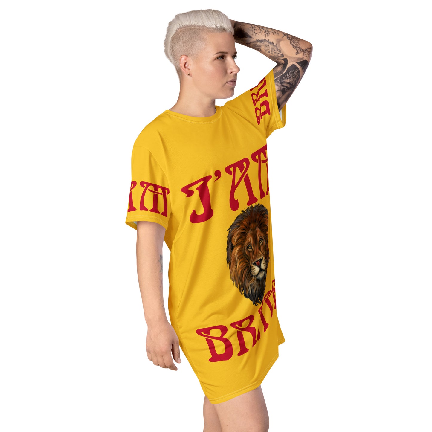 “I’AM BRAVE!” Yellow T-Shirt Dress W/Red Font
