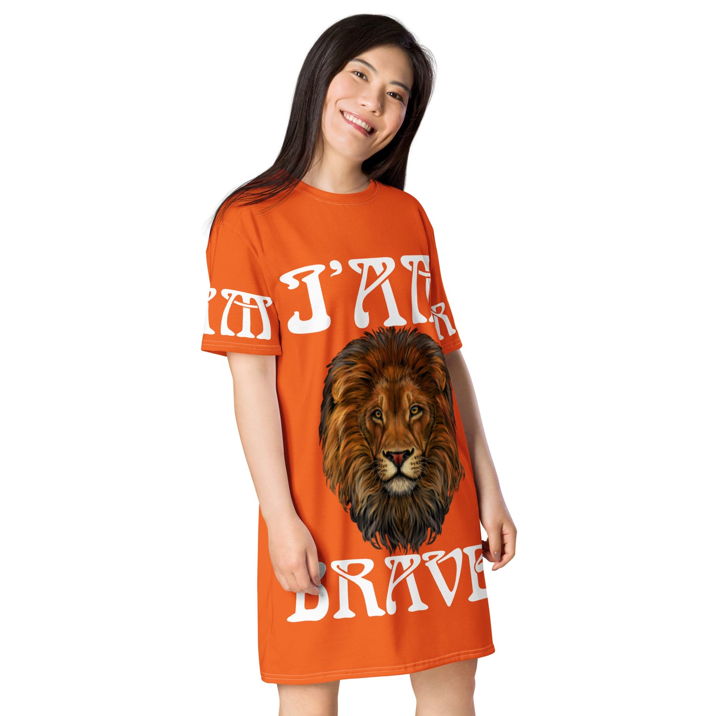 “I’AM BRAVE!” Orange T-Shirt Dress W/White Font