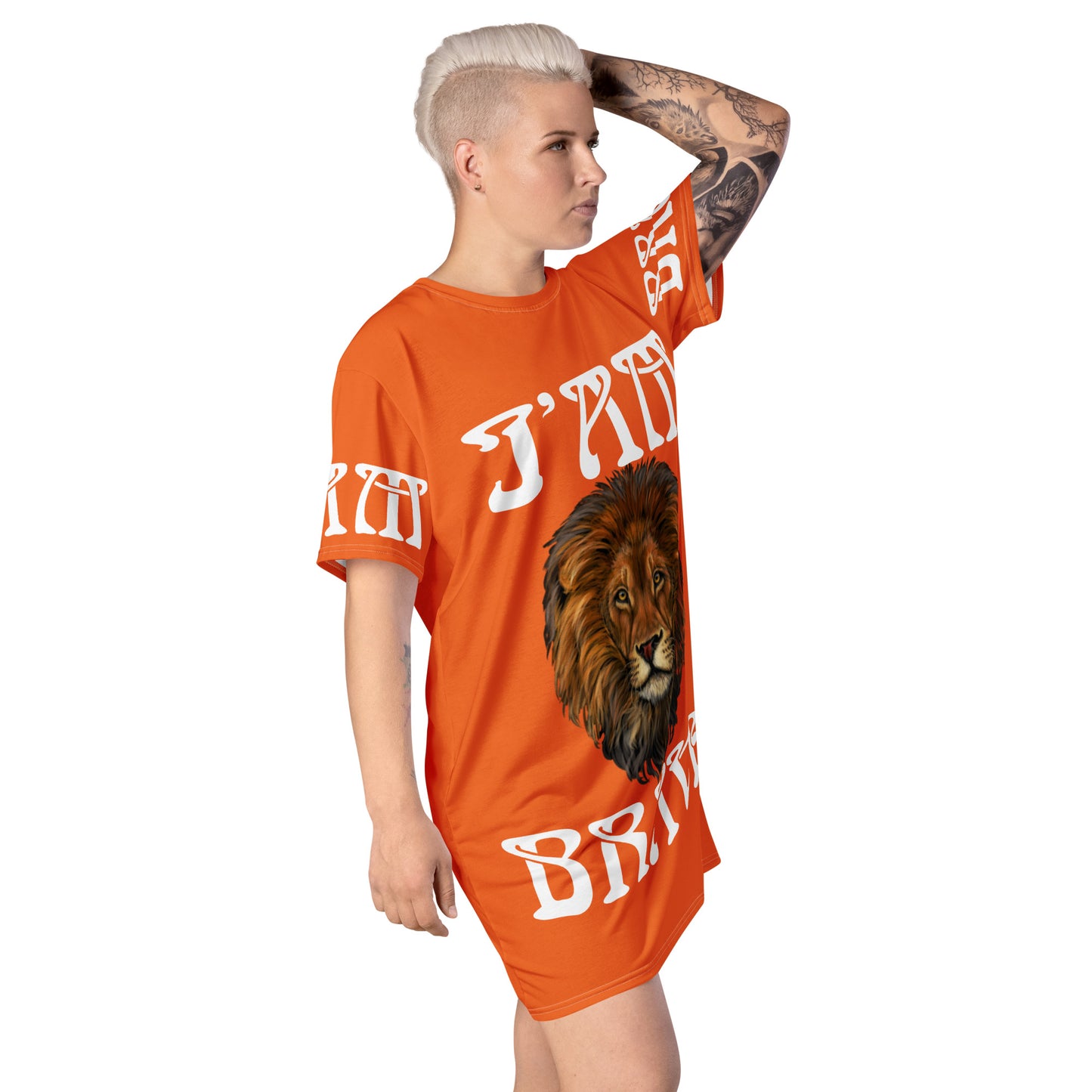 “I’AM BRAVE!” Orange T-Shirt Dress W/White Font