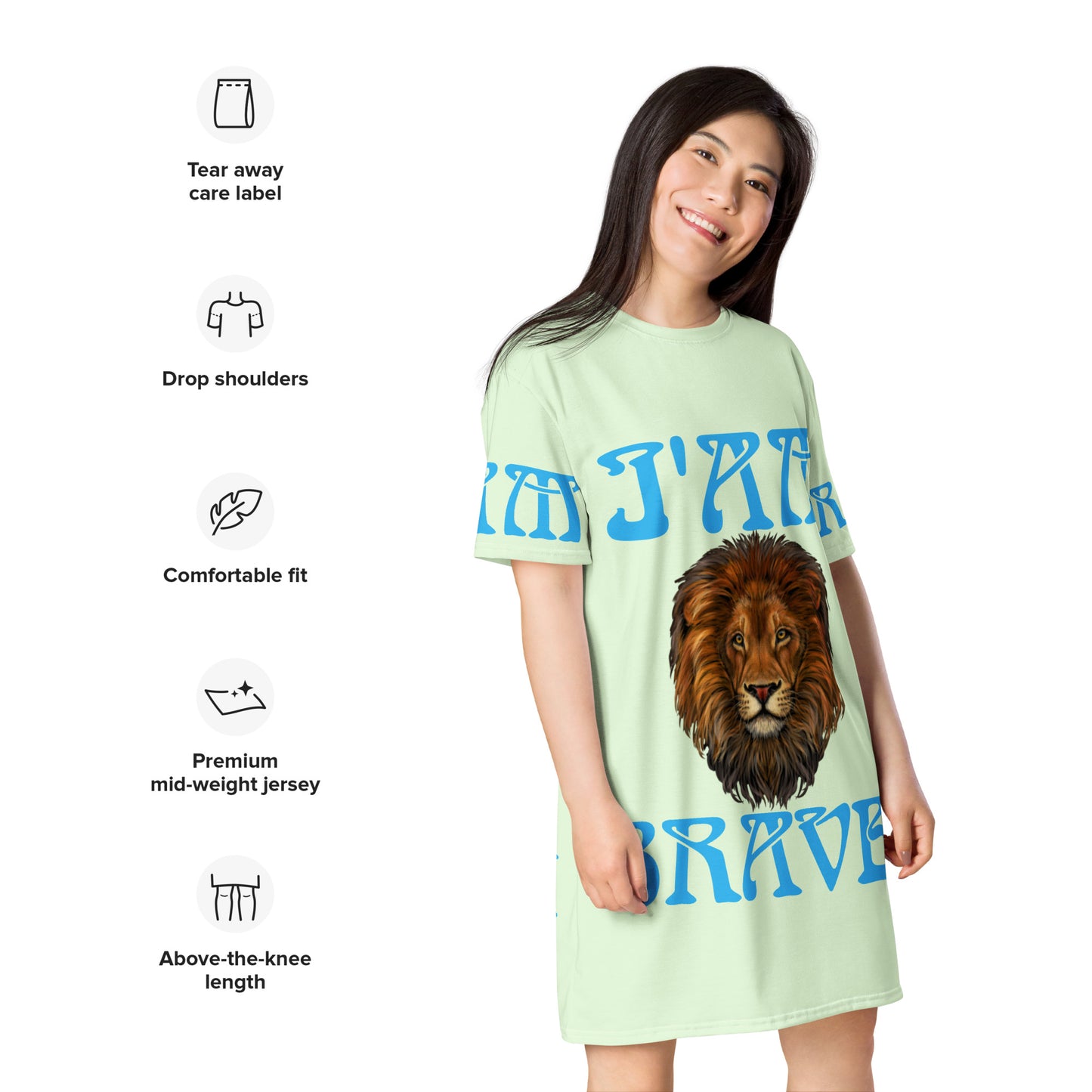 “I’AM BRAVE!”Mint T-Shirt Dress W/SkyBlue Font