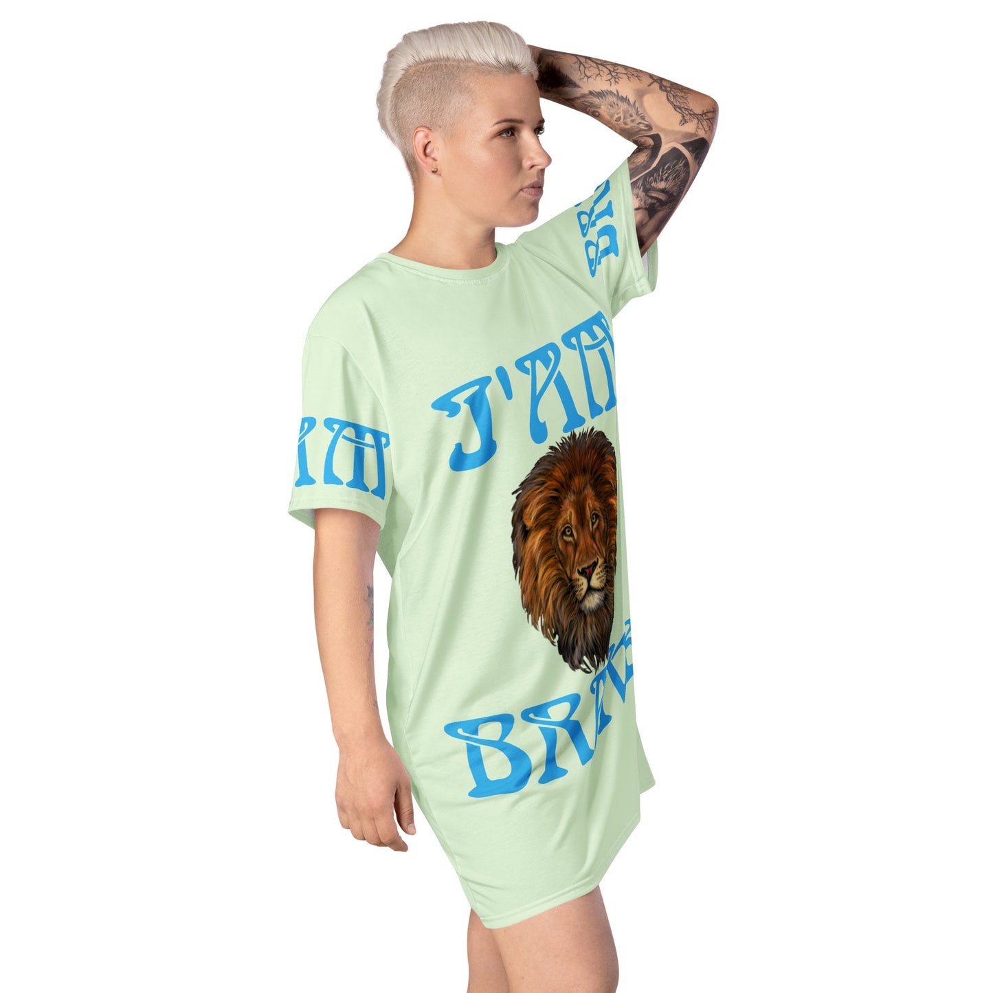 “I’AM BRAVE!”Mint T-Shirt Dress W/SkyBlue Font