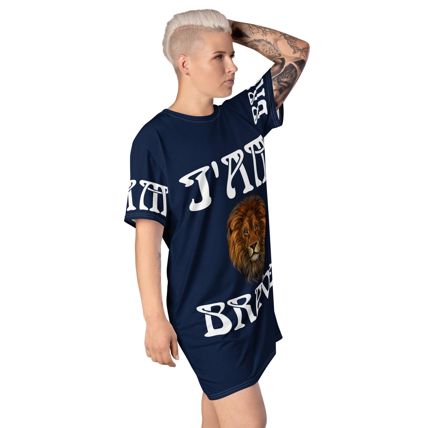 “I’AM BRAVE!” Navy T-Shirt Dress W/White Font