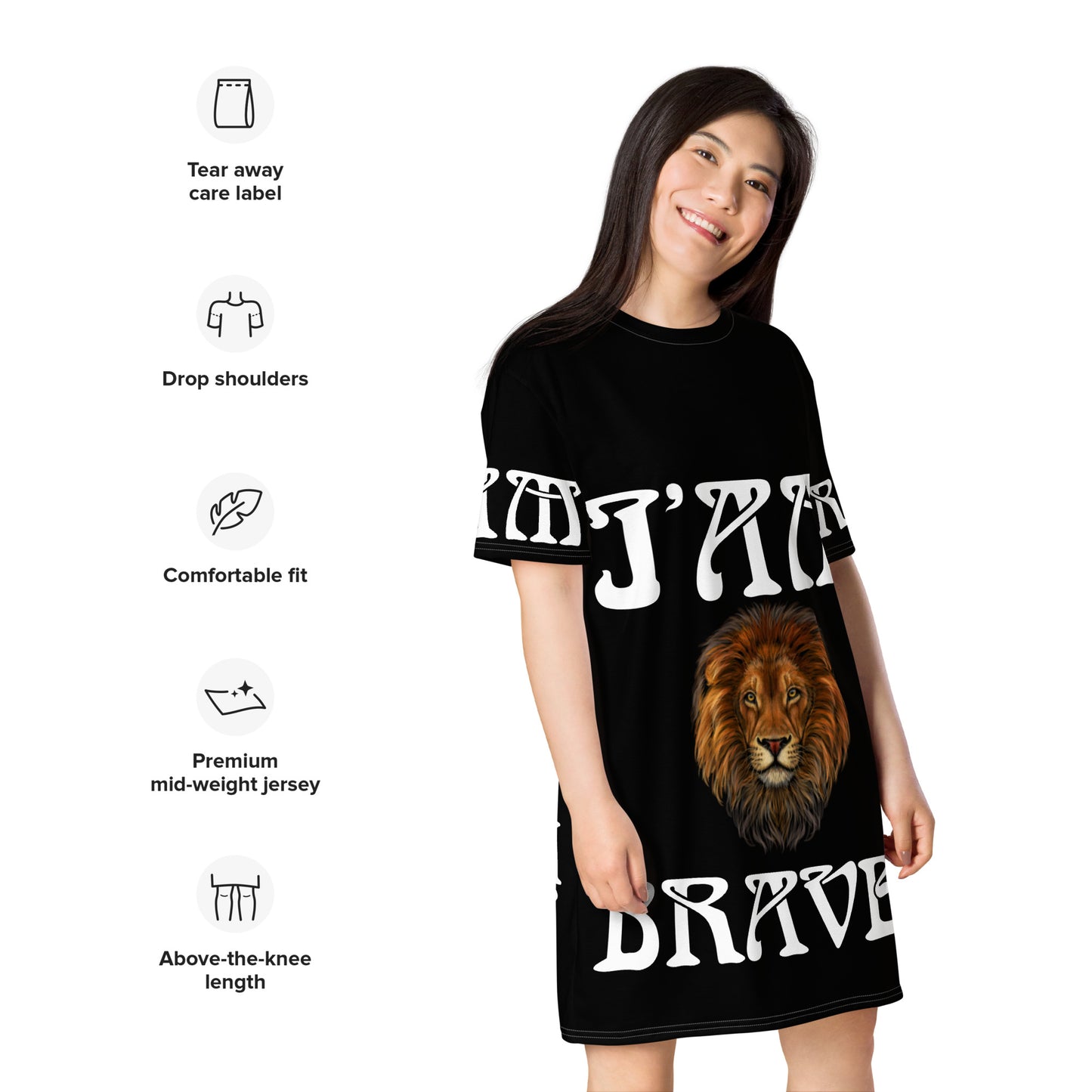 “I’AM BRAVE!” Black T-Shirt Dress W/White Font