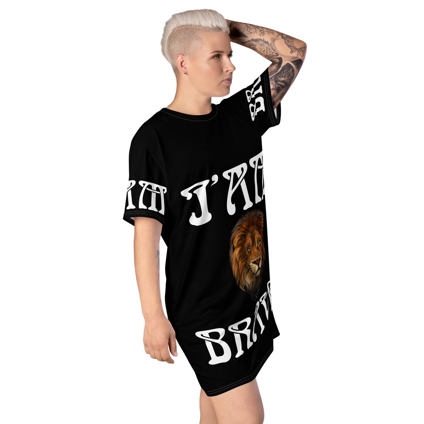 “I’AM BRAVE!” Black T-Shirt Dress W/White Font