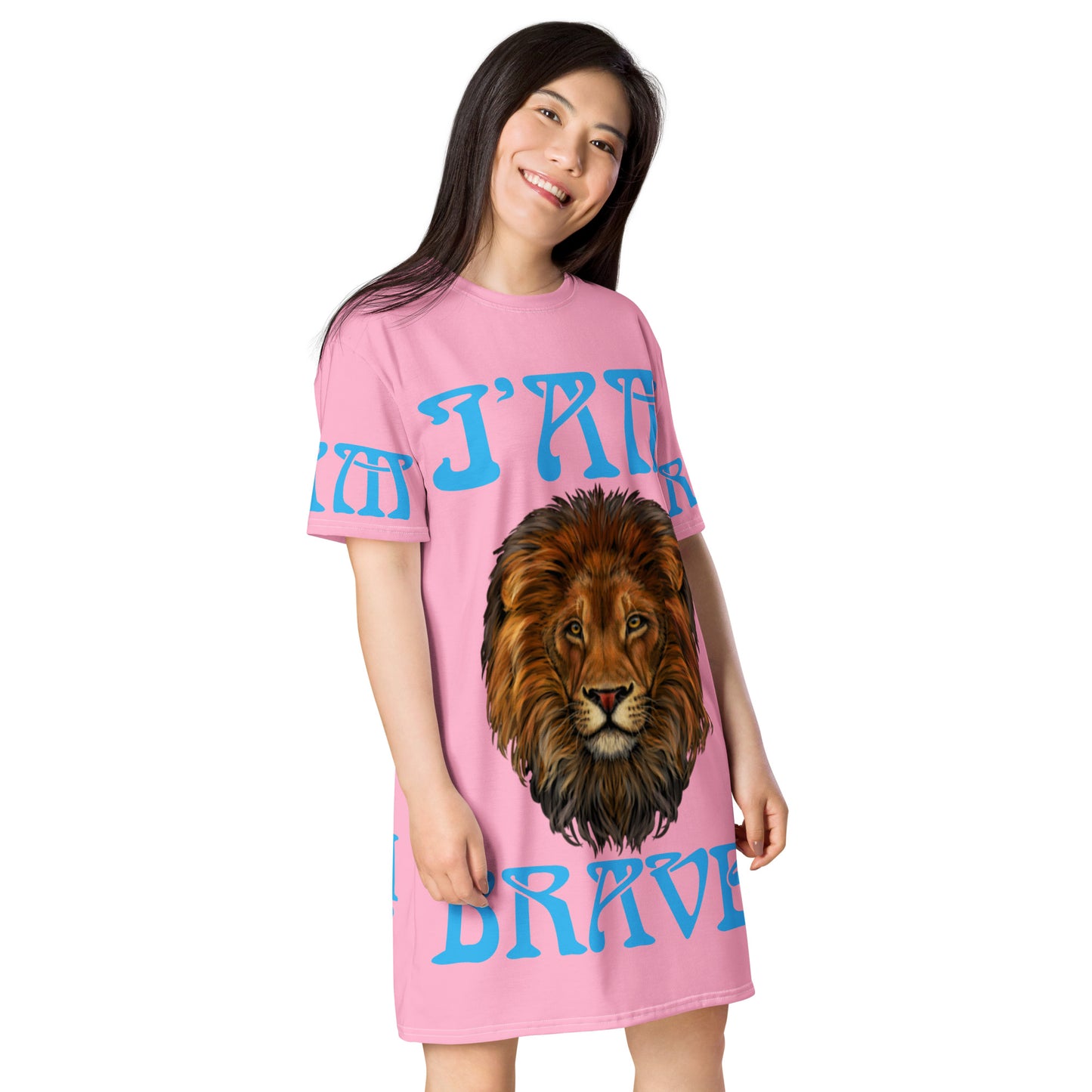 “I’AM BRAVE!”Cotton Candy T-Shirt Dress W/SkyBlue Font