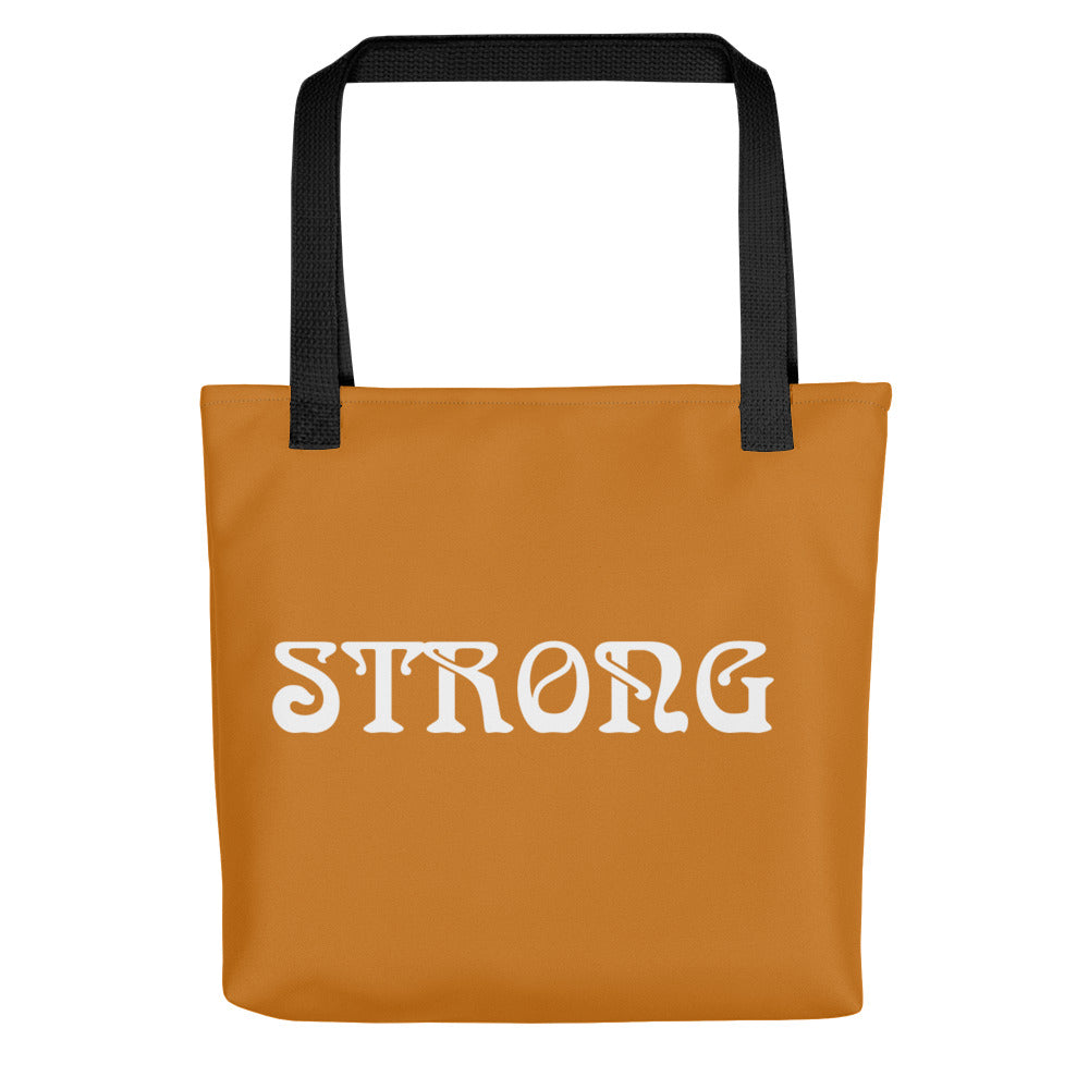 "STRONG"Bronze Tote Bag W/White Font