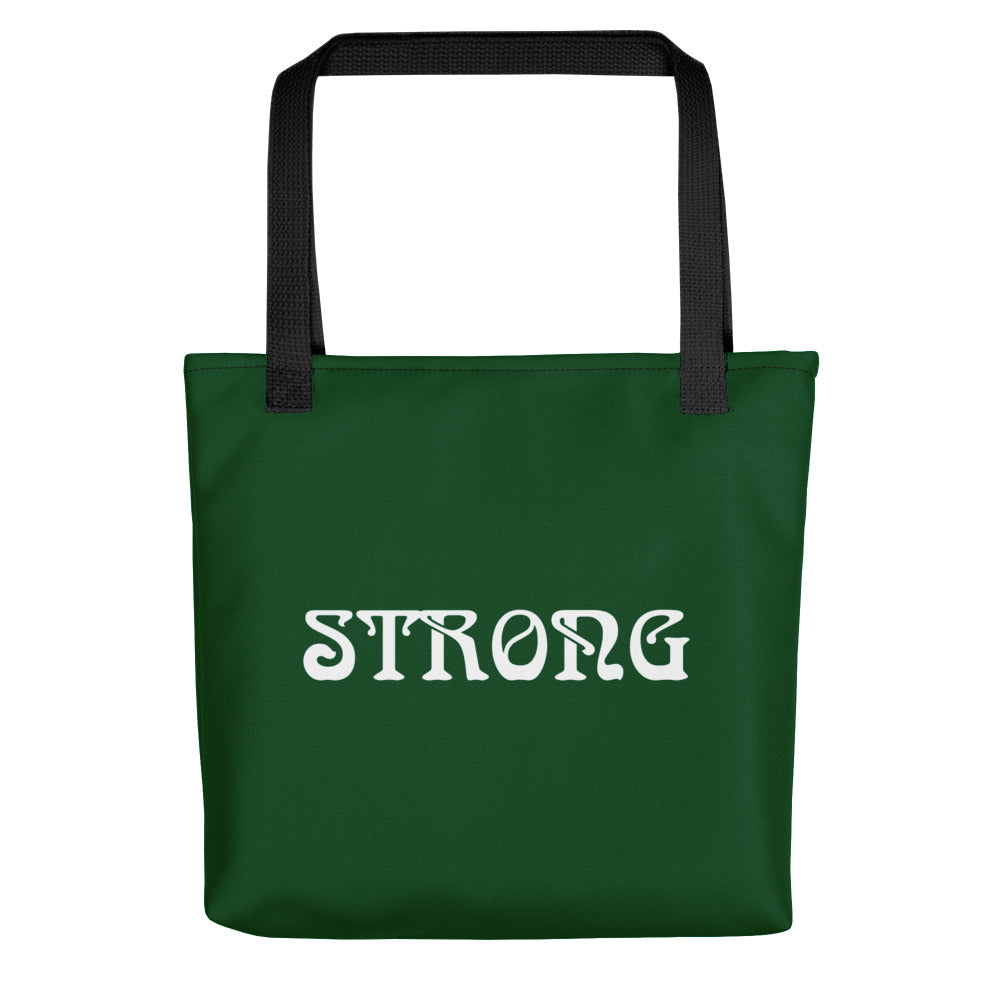 "STRONG"Green Tote Bag W/White Font