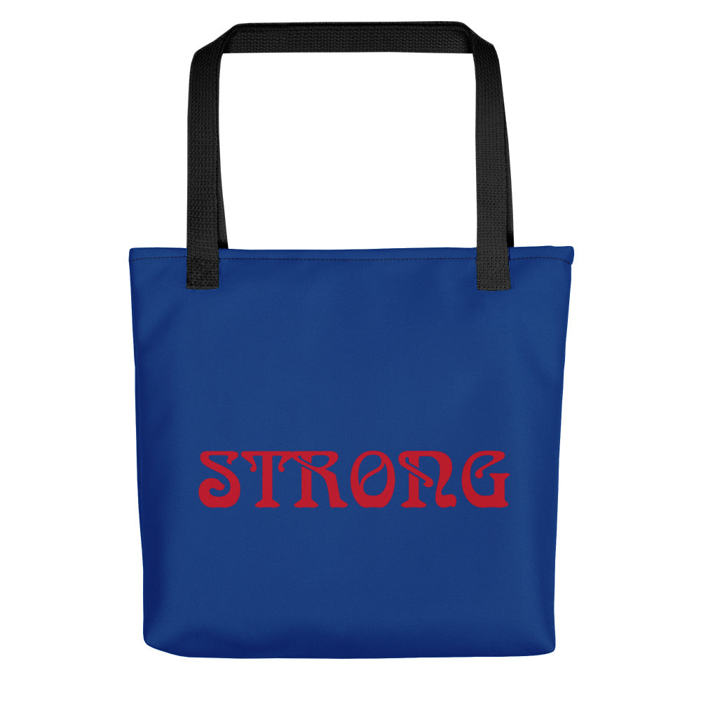 "STRONG"Blue Tote Bag W/Red Font
