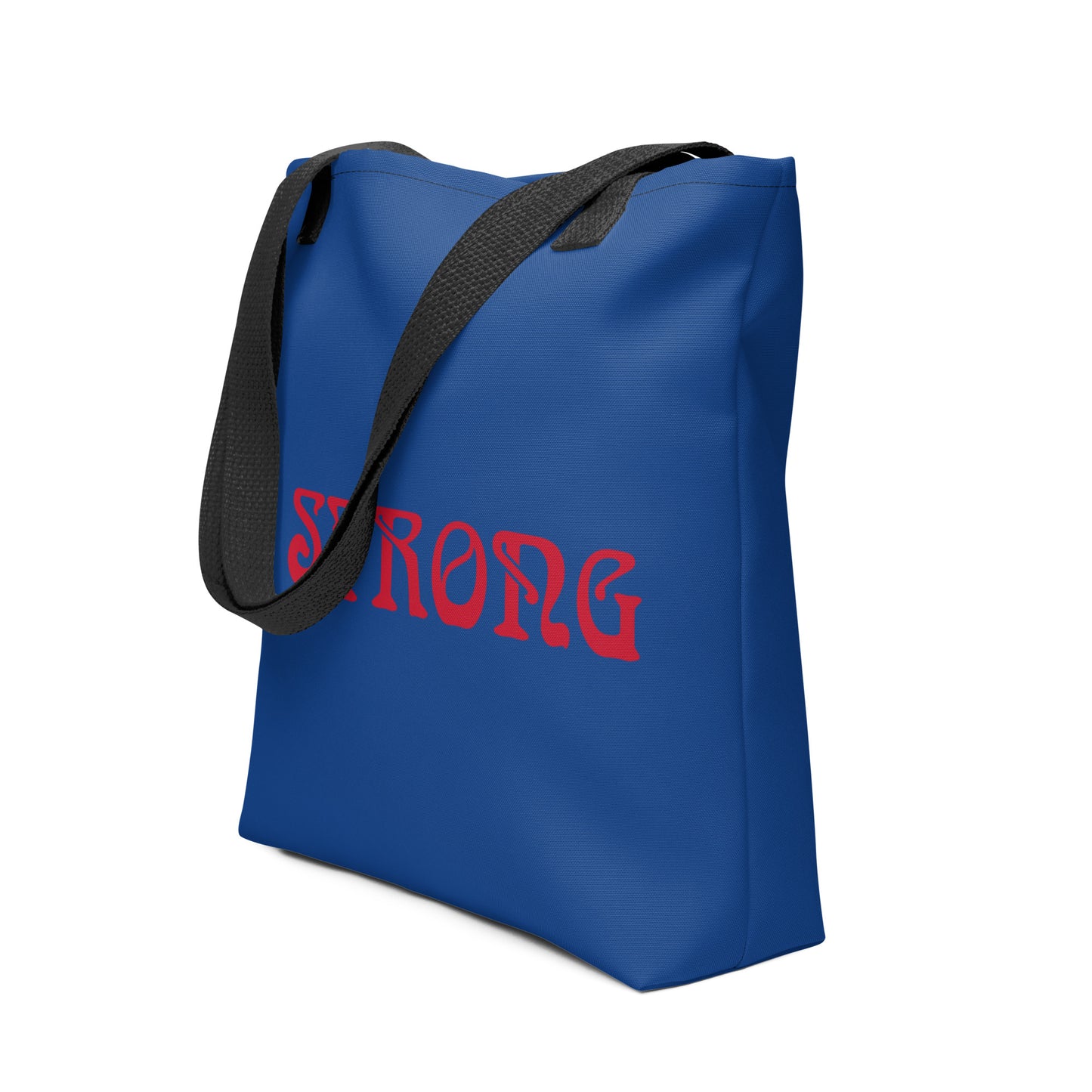 "STRONG"Blue Tote Bag W/Red Font
