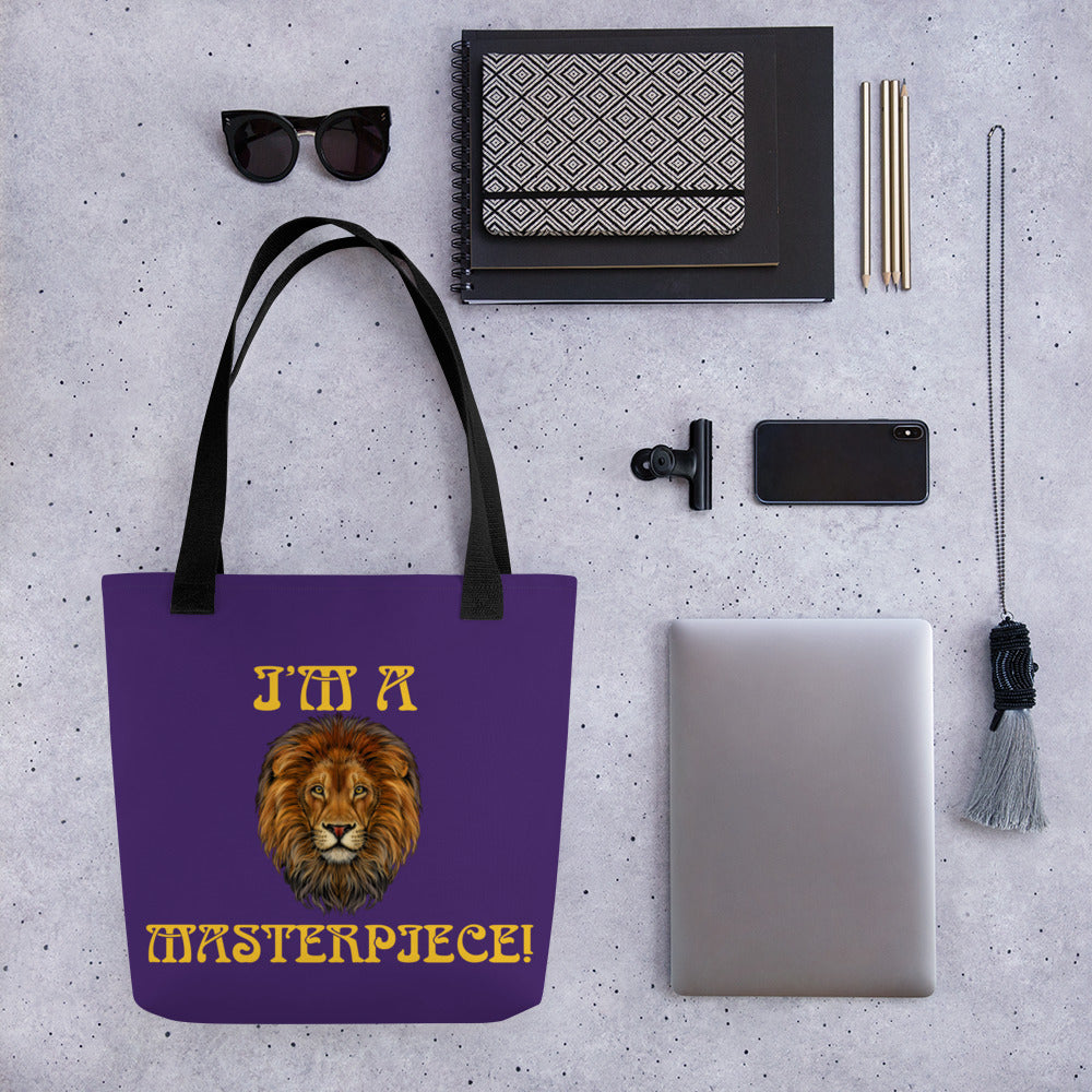 “I’M A MASTERPIECE!”Purple Tote Bag W/Yellow Font