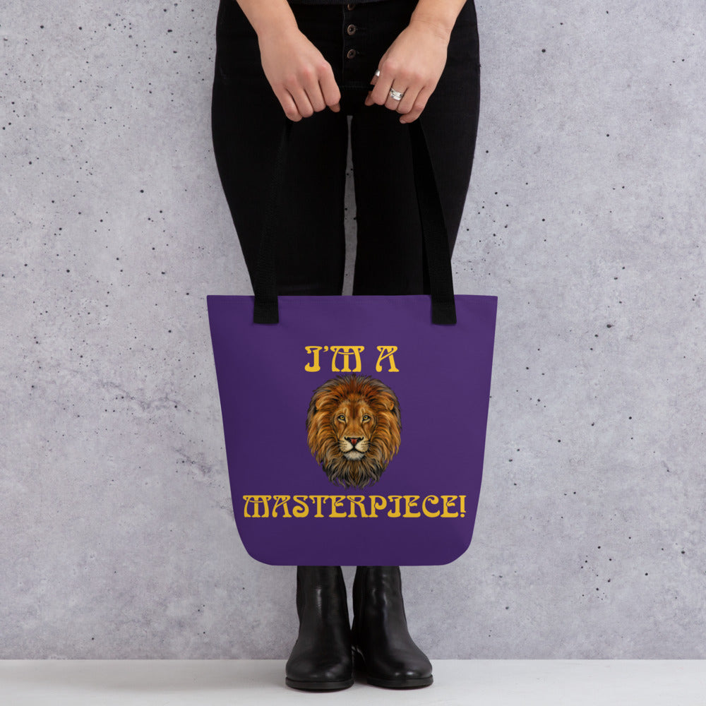 “I’M A MASTERPIECE!”Purple Tote Bag W/Yellow Font