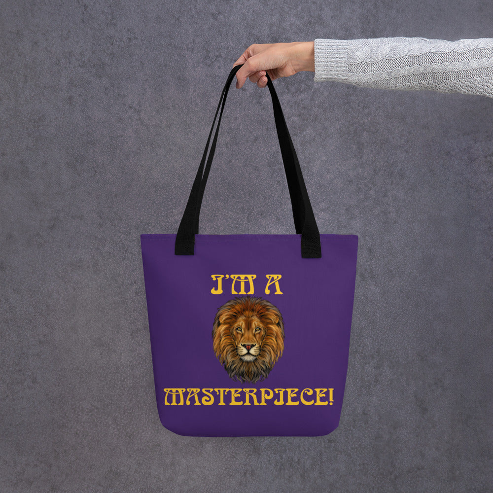 “I’M A MASTERPIECE!”Purple Tote Bag W/Yellow Font
