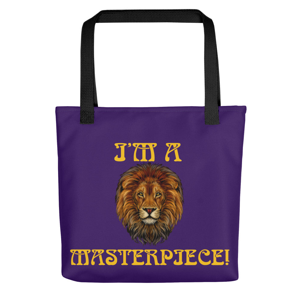 “I’M A MASTERPIECE!”Purple Tote Bag W/Yellow Font