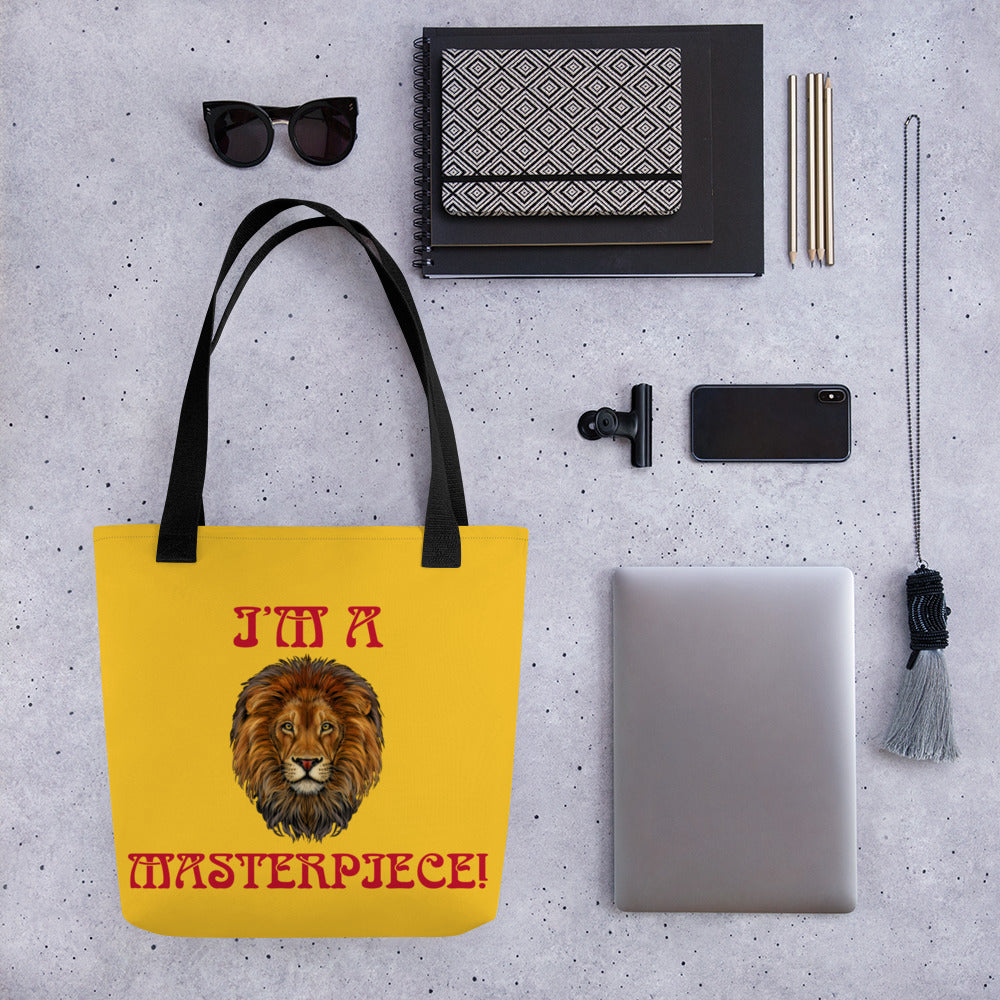 “I’M A MASTERPIECE!”Yellow Tote Bag W/Red Font