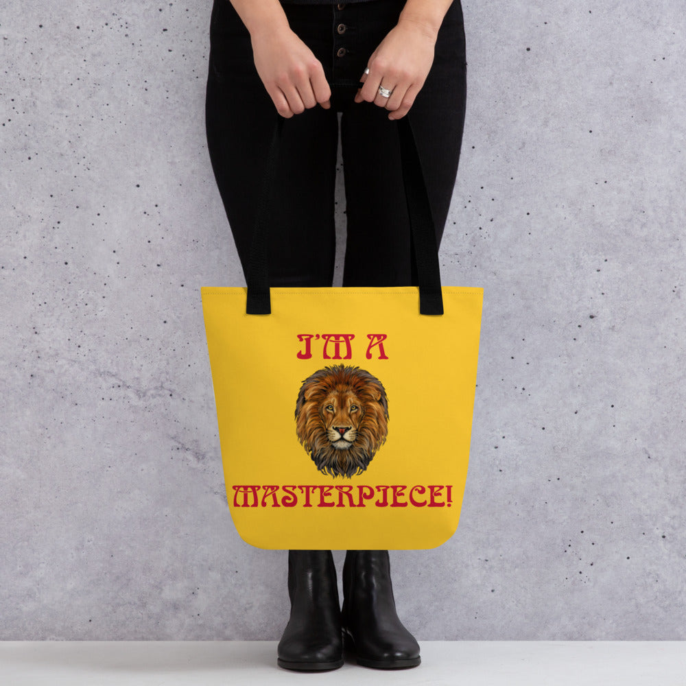 “I’M A MASTERPIECE!”Yellow Tote Bag W/Red Font