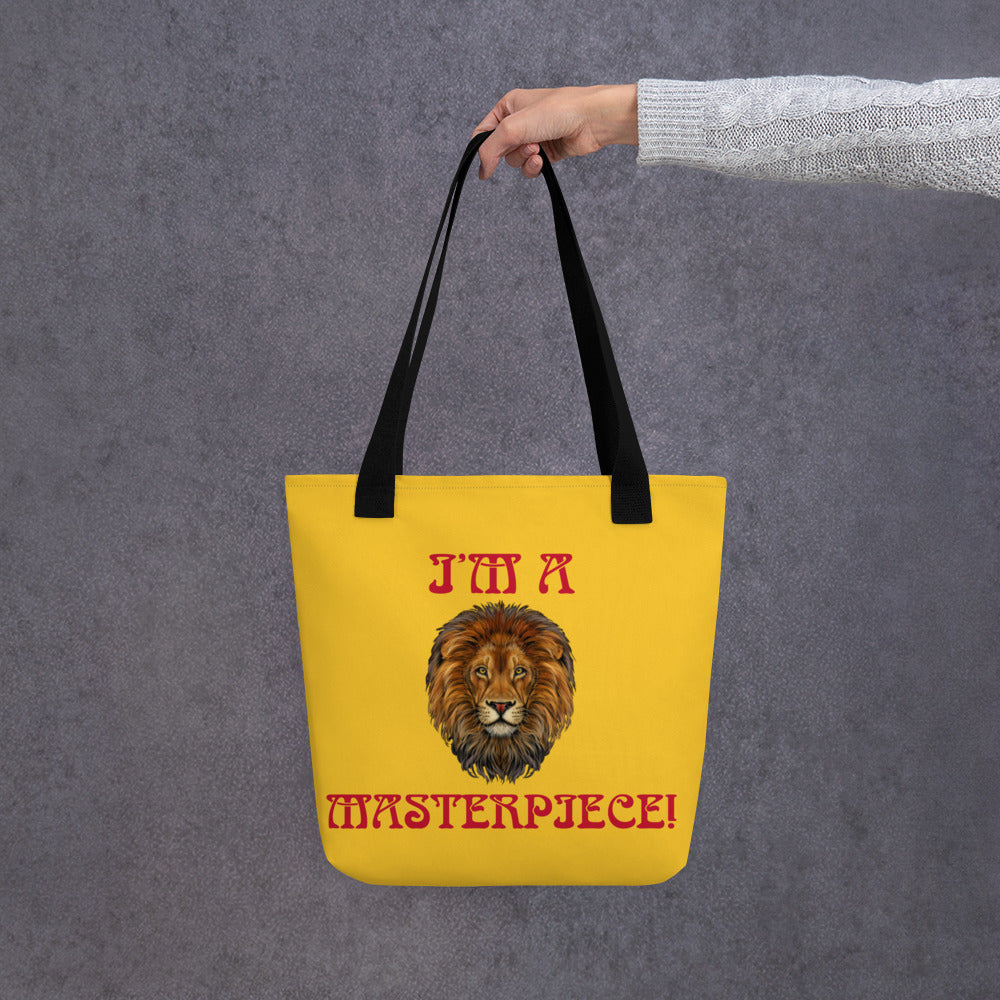 “I’M A MASTERPIECE!”Yellow Tote Bag W/Red Font