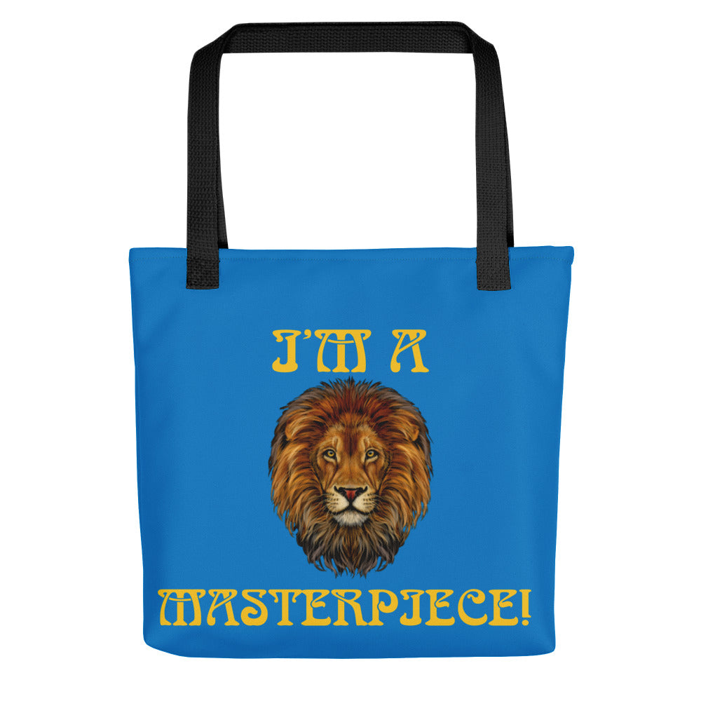 “I’M A MASTERPIECE!”Blue Tote Bag W/Yellow Font