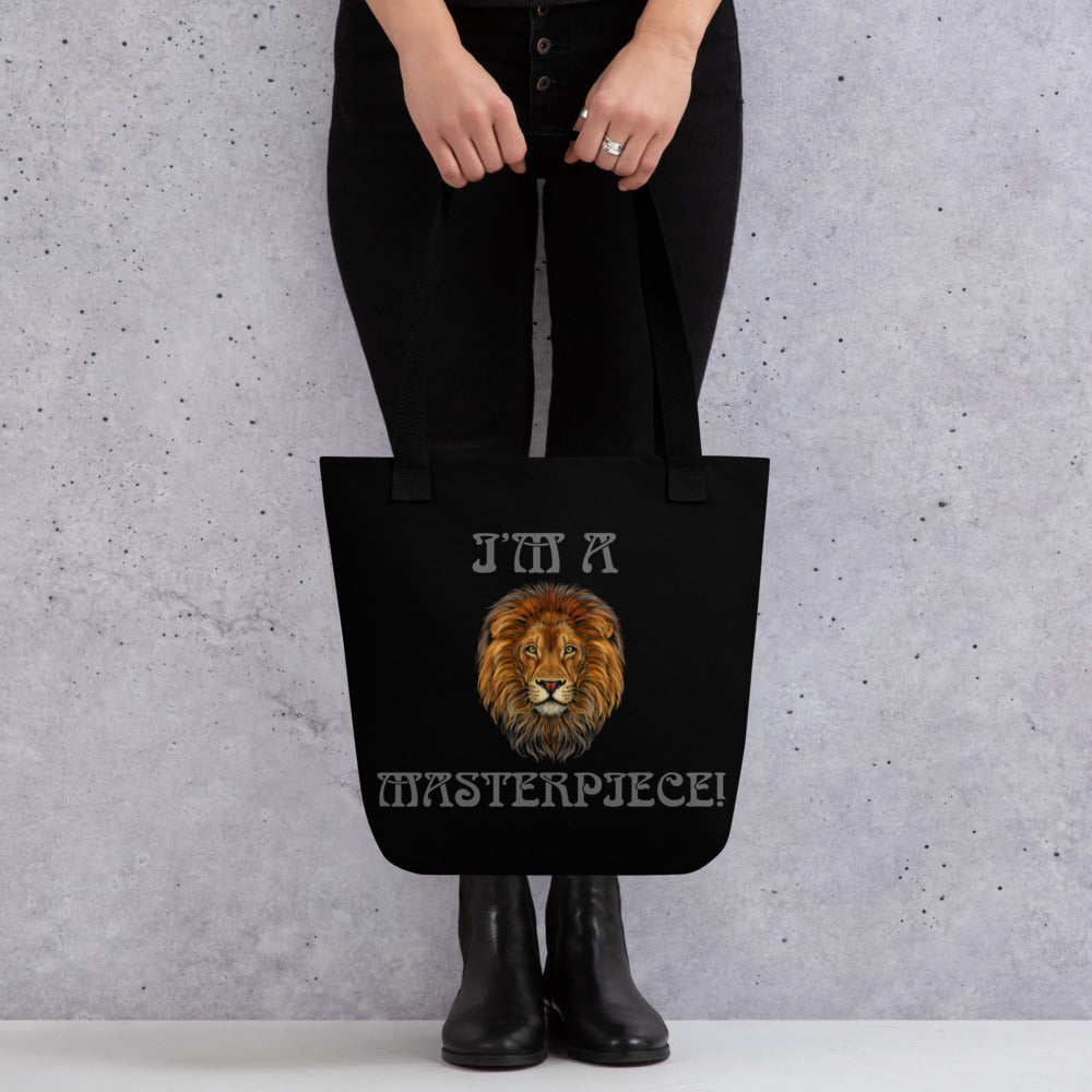 “I’M A MASTERPIECE!”Black Tote Bag W/Grey Font