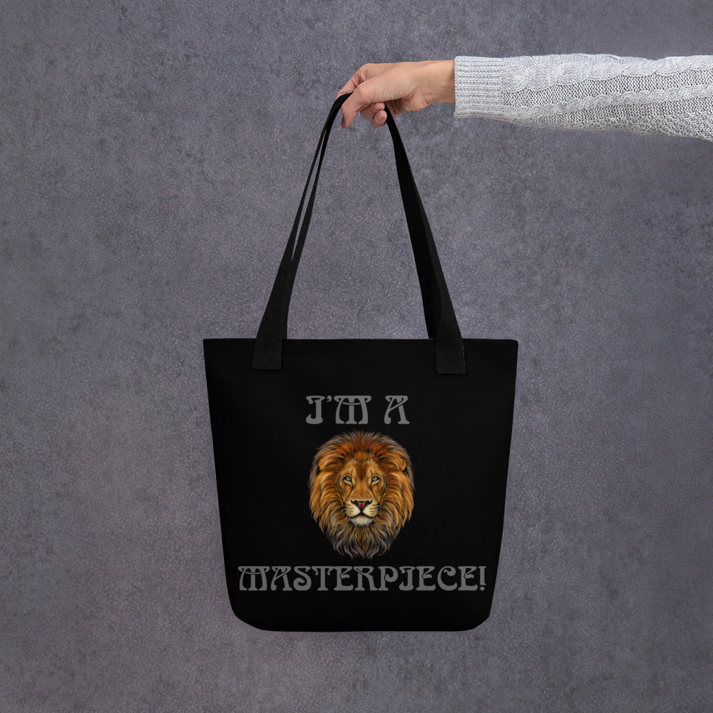 “I’M A MASTERPIECE!”Black Tote Bag W/Grey Font
