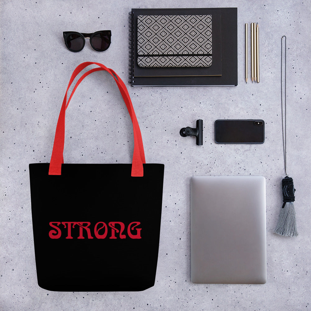 "STRONG"Black Tote Bag W/Red Font