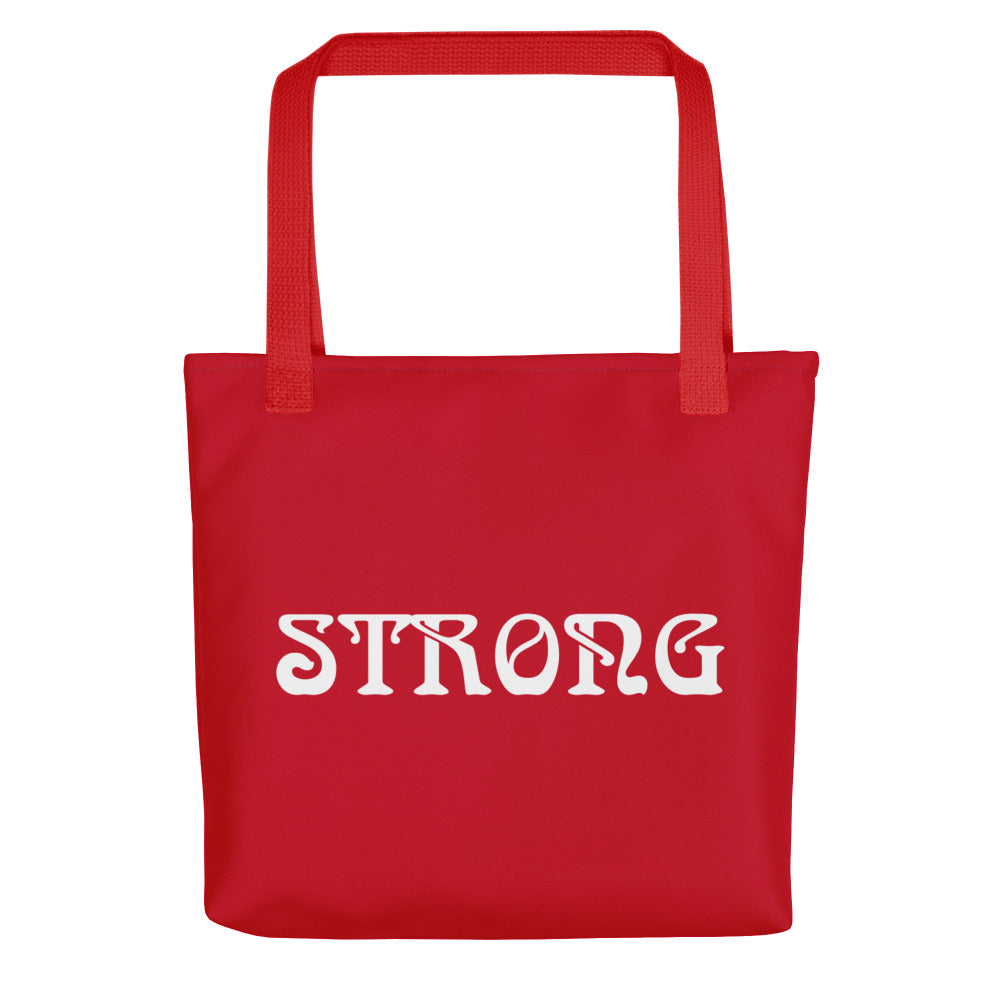 "STRONG"Red Tote Bag W/White Font